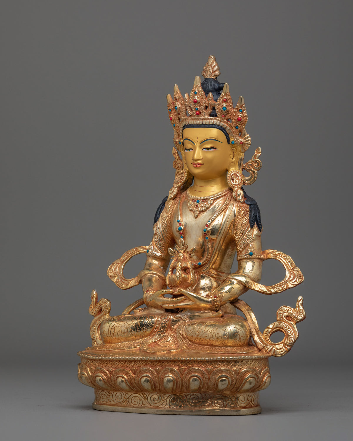 Traditional Amitayus Sculpture | 24K Mercury Gold Plated Copper Statue
