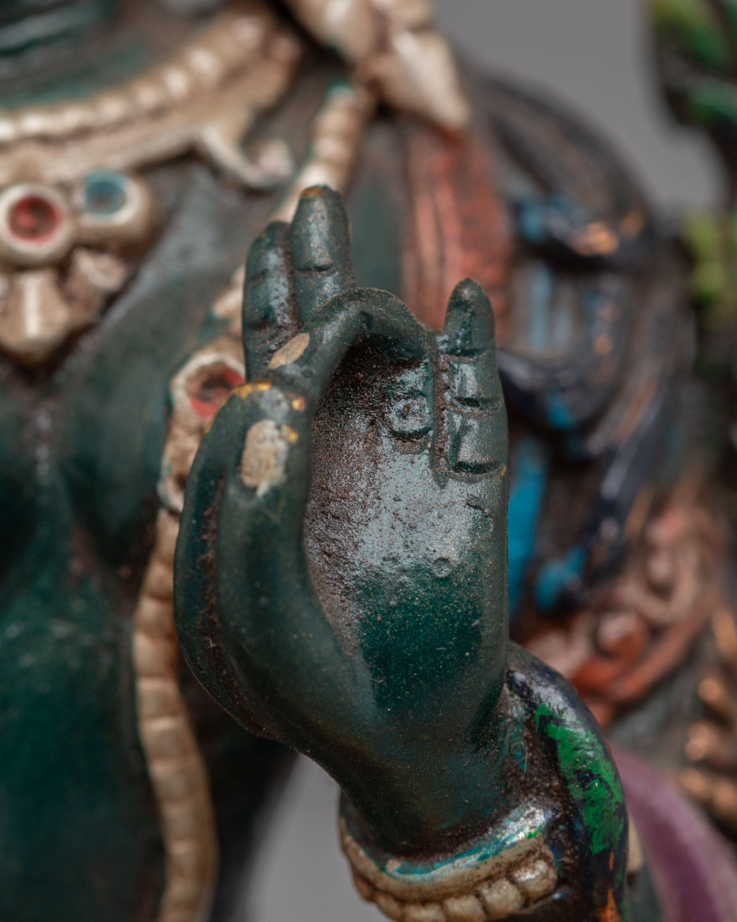Himalayan Altar Green Tara Deity Statue | Copper Body with Silver Plating