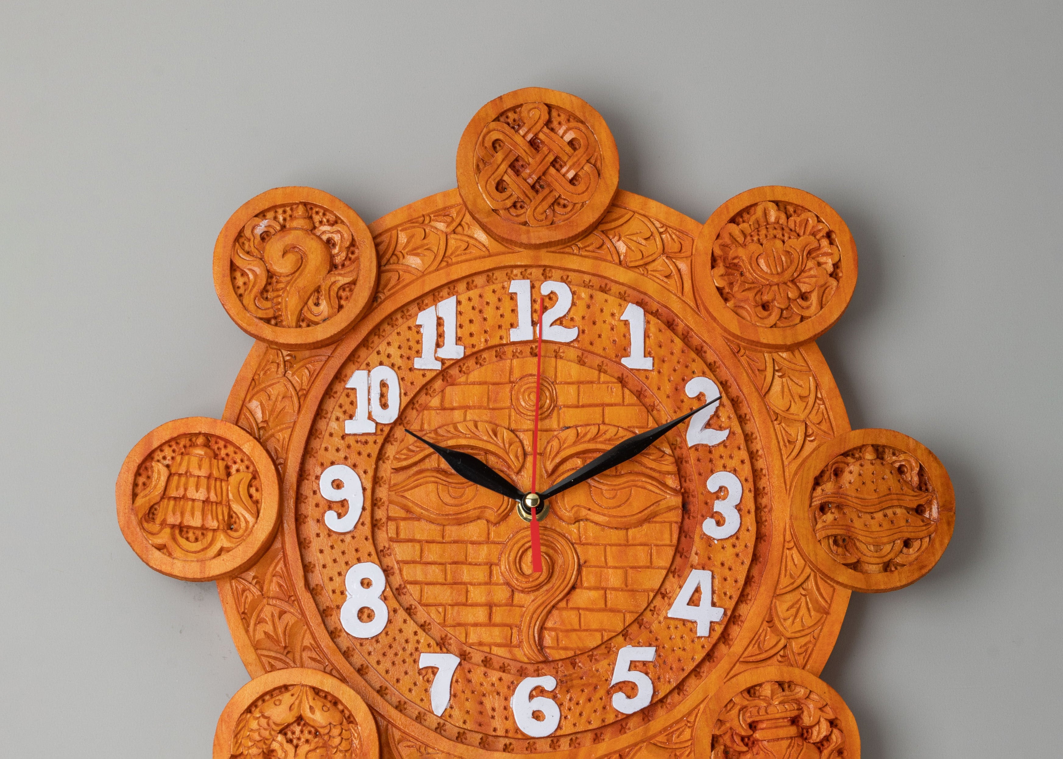 Handcrafted Wooden Wall Clock | Tibetan Decorative Timepiece