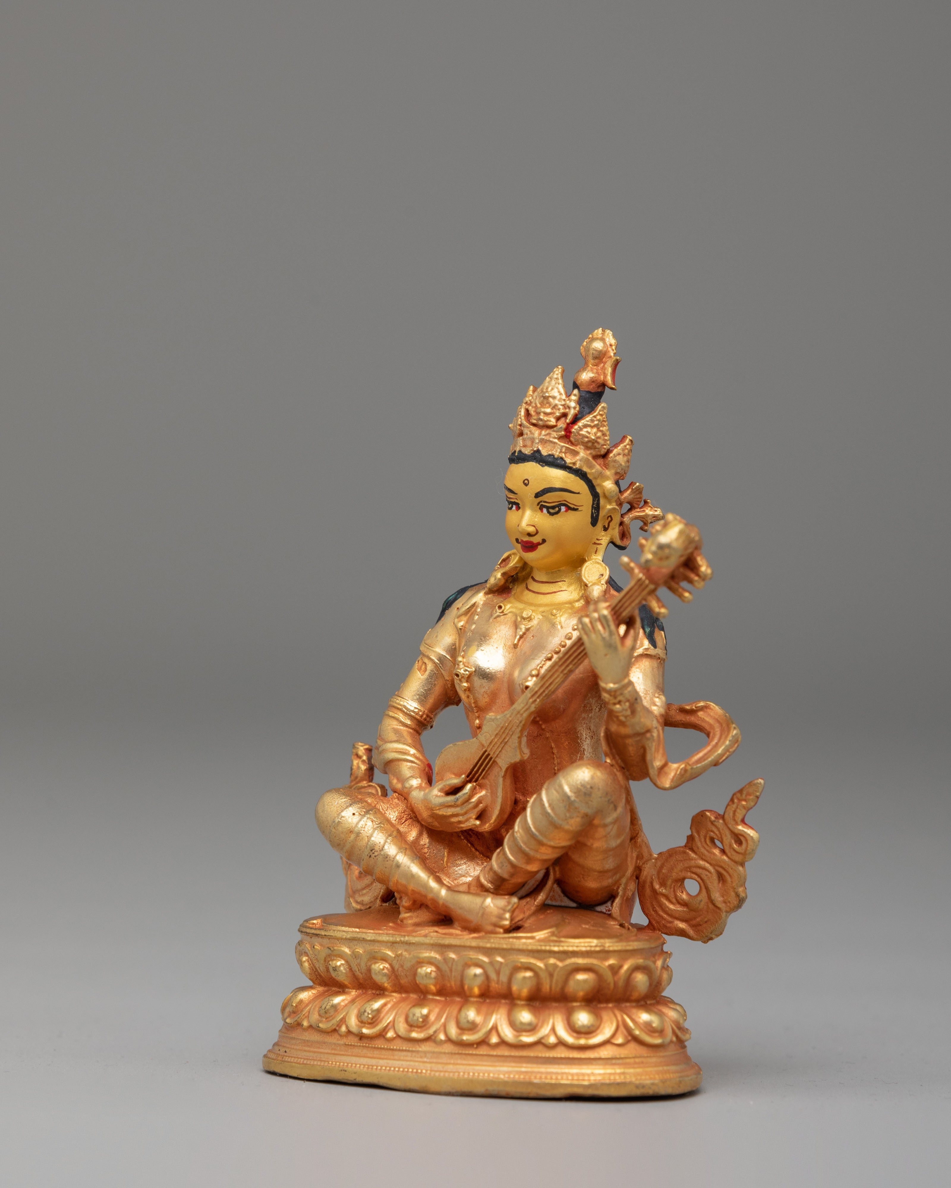 Goddess of Knowledge Saraswati Statue | 24K Gold Plated Saraswati
