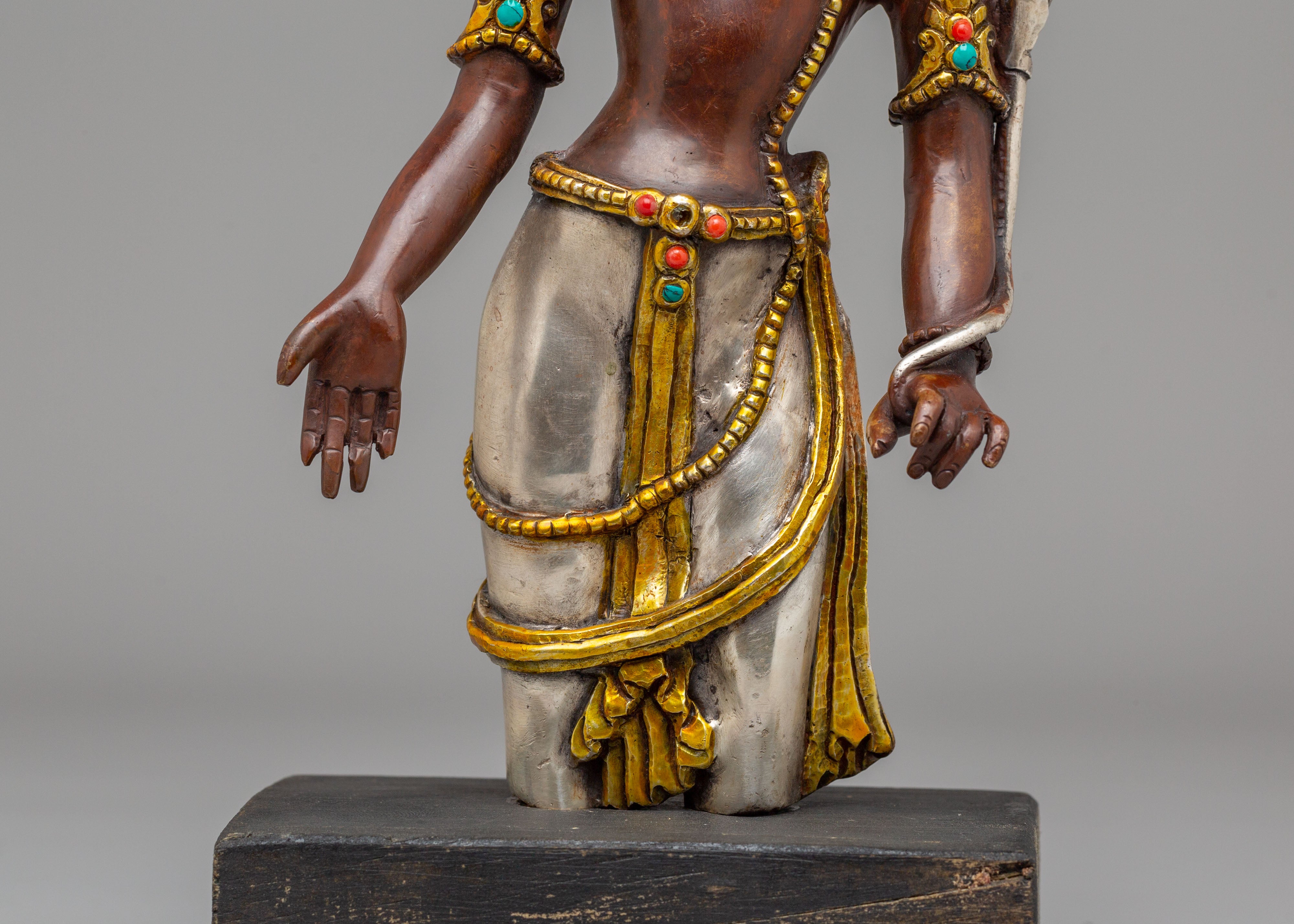 Buddhist Goddess Tara Statue | Oxidized Copper Body with Silver Gold Plating