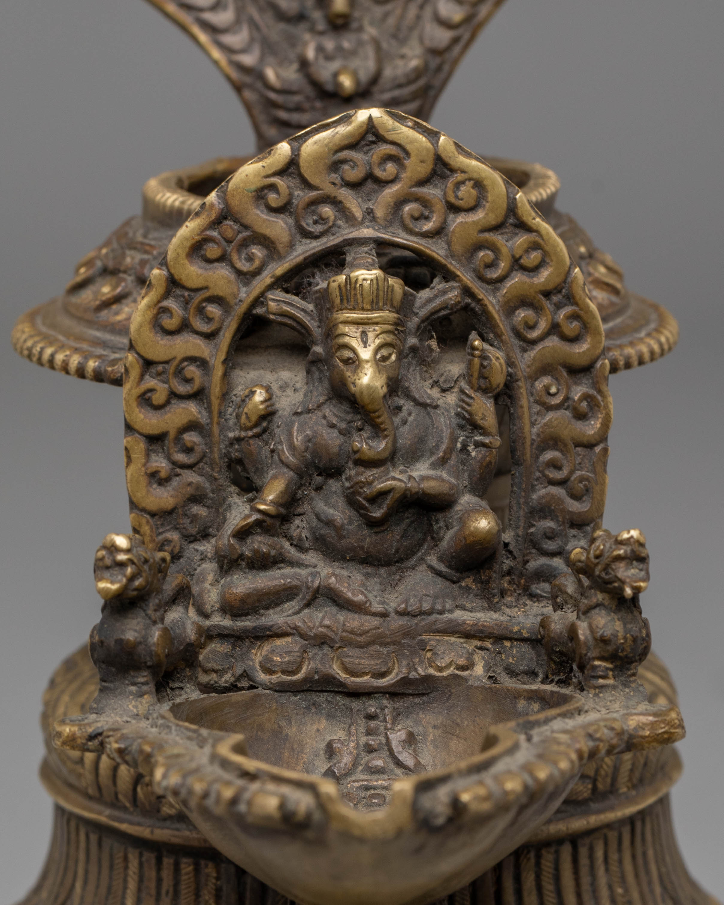 Traditional Sacred Ganesh Sukunda | Brass Oil Lamp with Antique Finish(Remake possible )