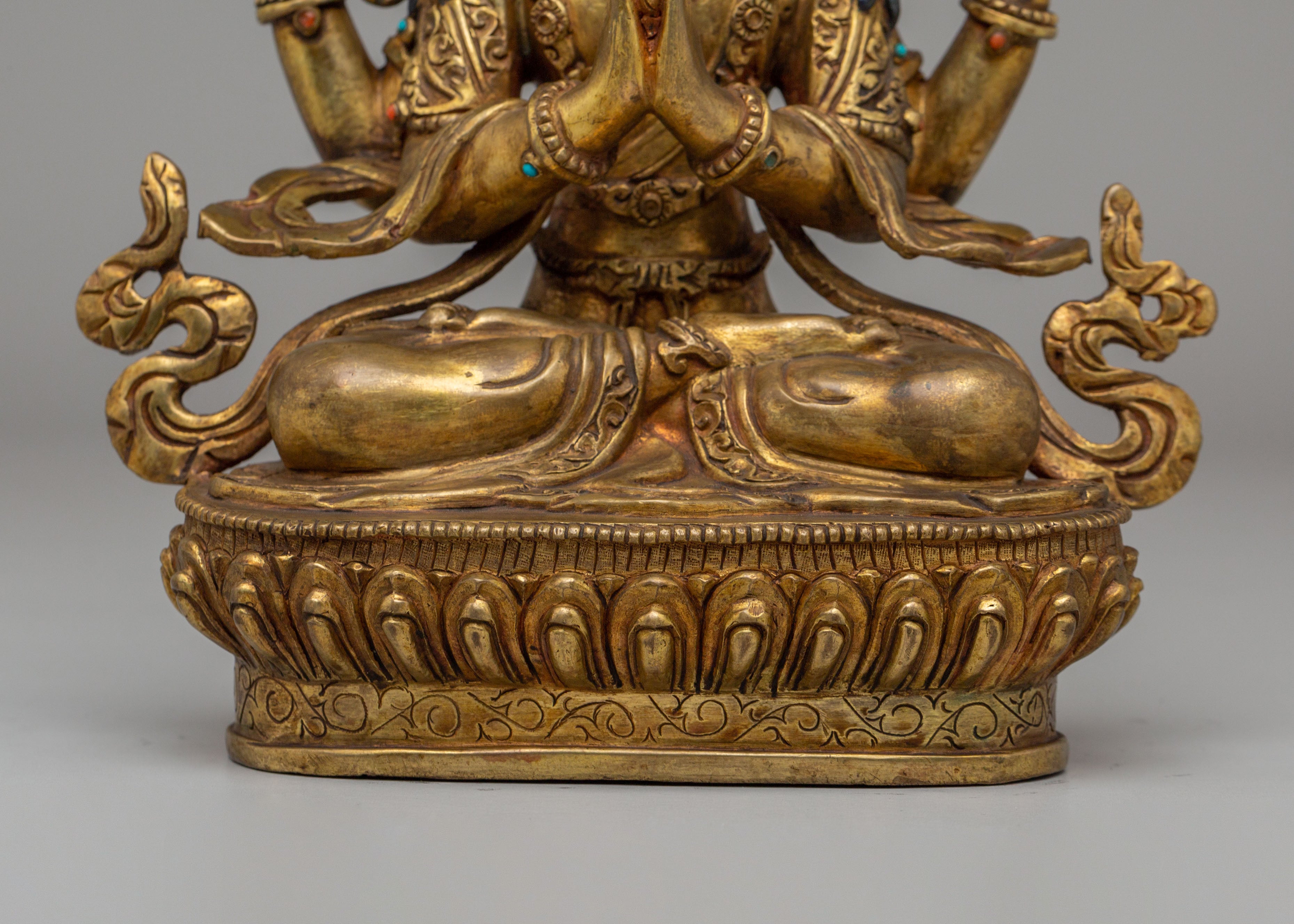 Bodhisattva Chenrezig Deity Statue | 24K Gold Plated Buddhist Sculpture