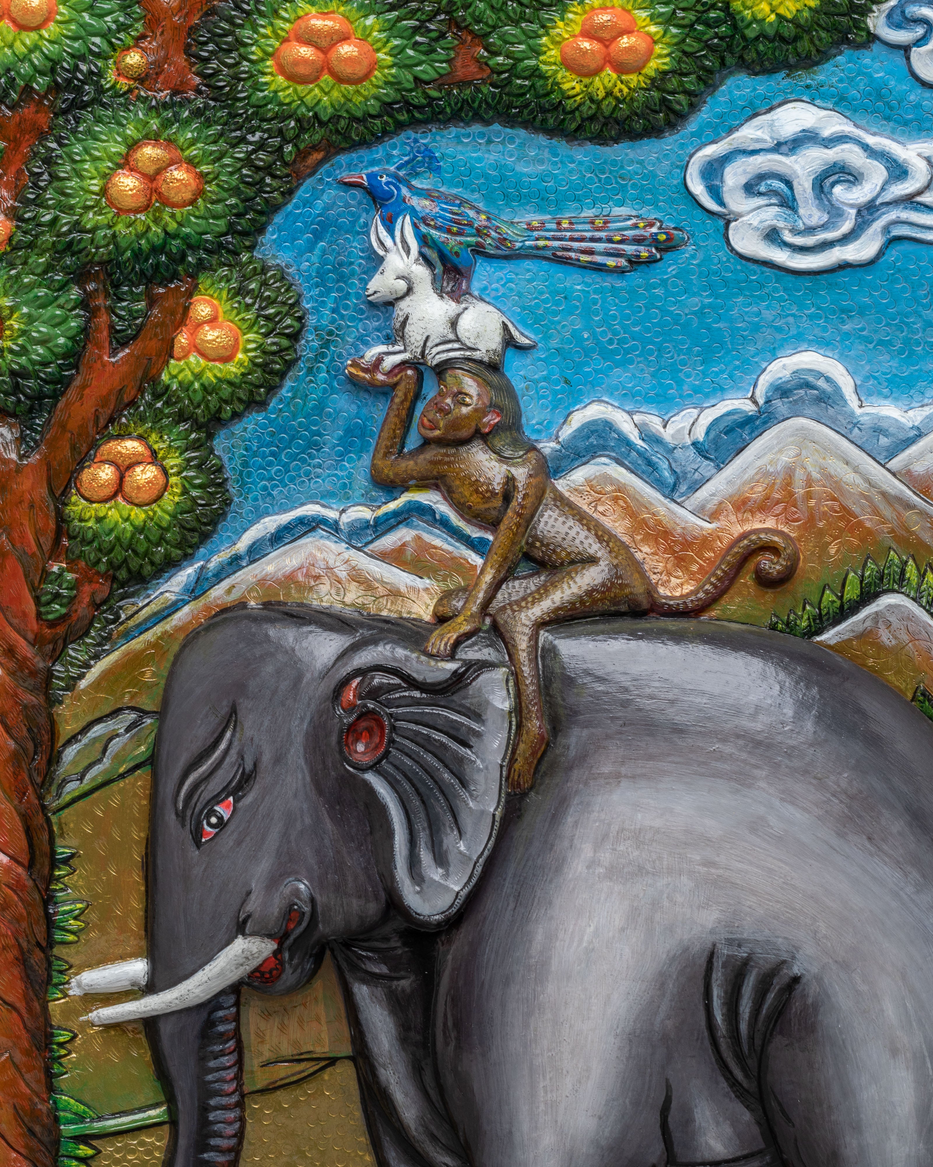 Handcrafted 4 Harmonious Friends Wall Hanging | Buddhist Sacred Wall Decor