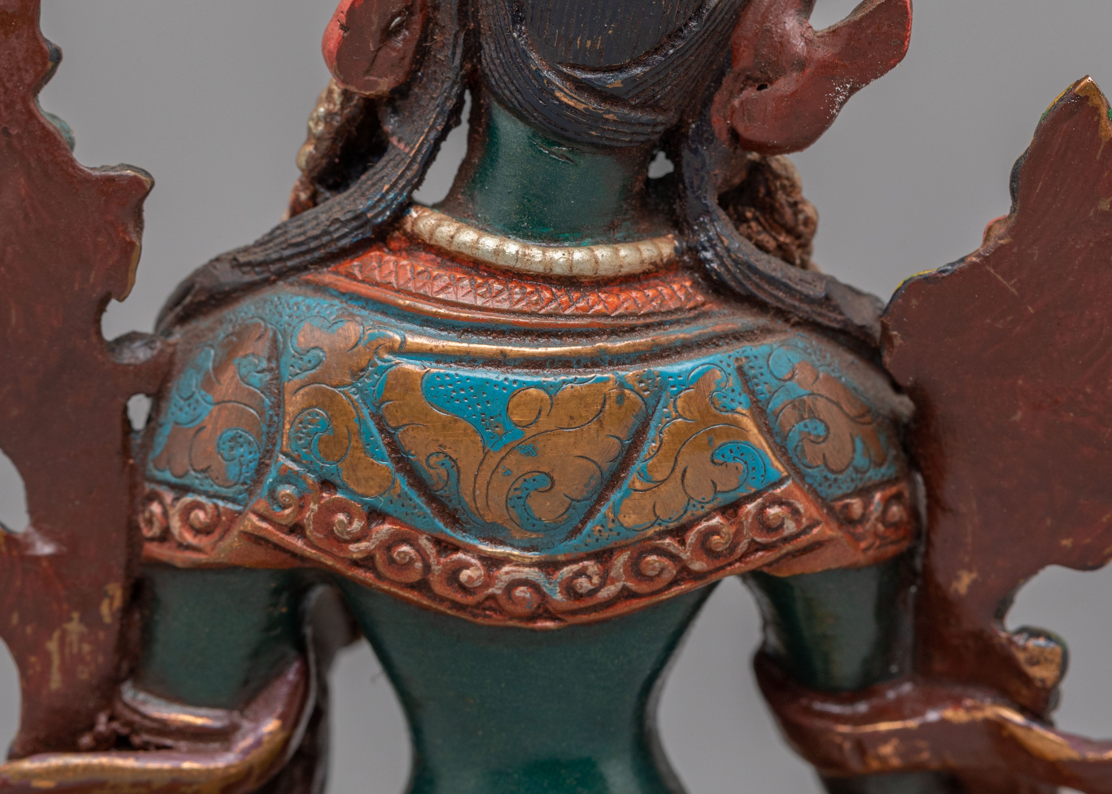 Himalayan Altar Green Tara Deity Statue | Copper Body with Silver Plating