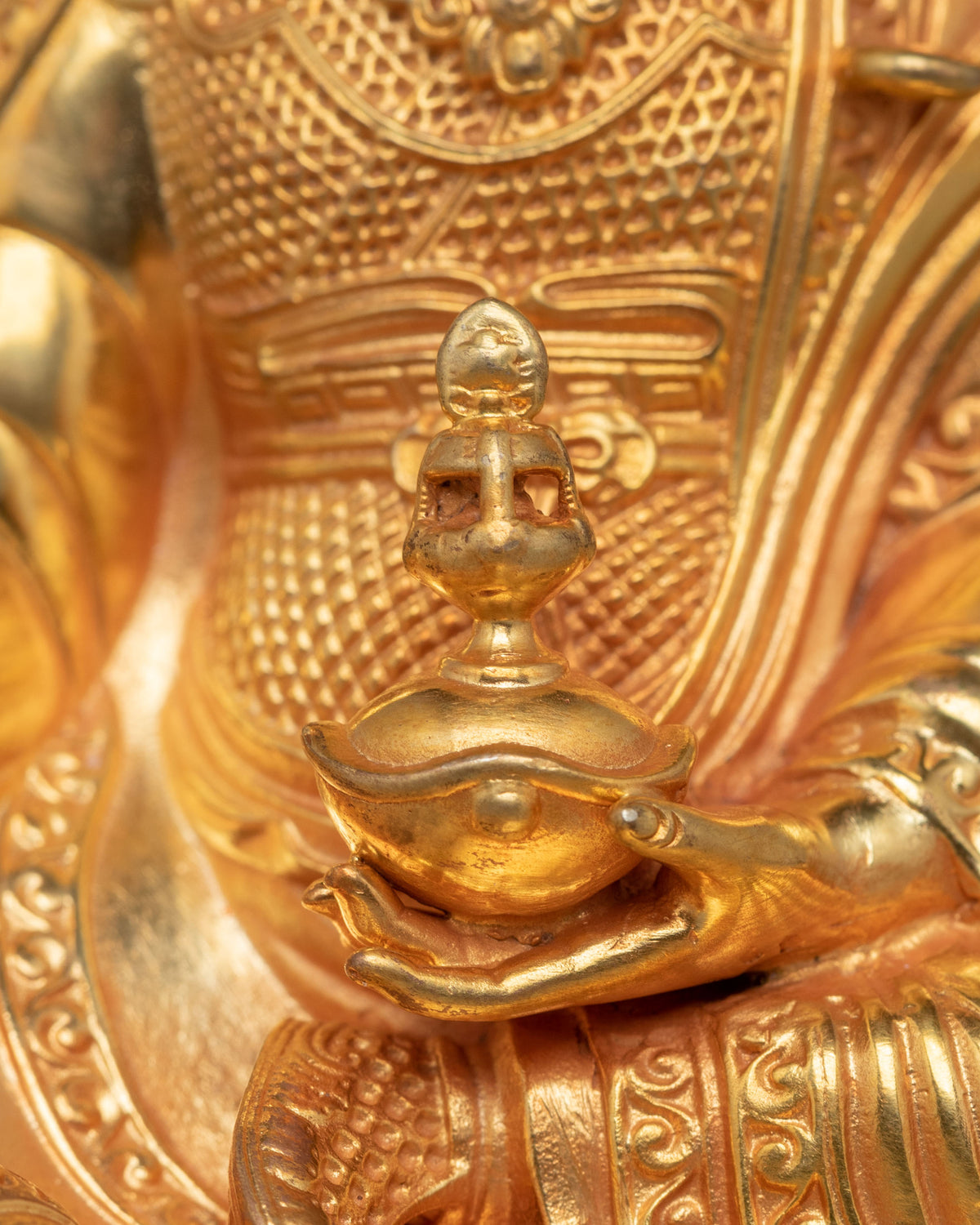 Machine Made Padmasambhava Statue | 24K Gold Plated Copper Buddhist Sculpture