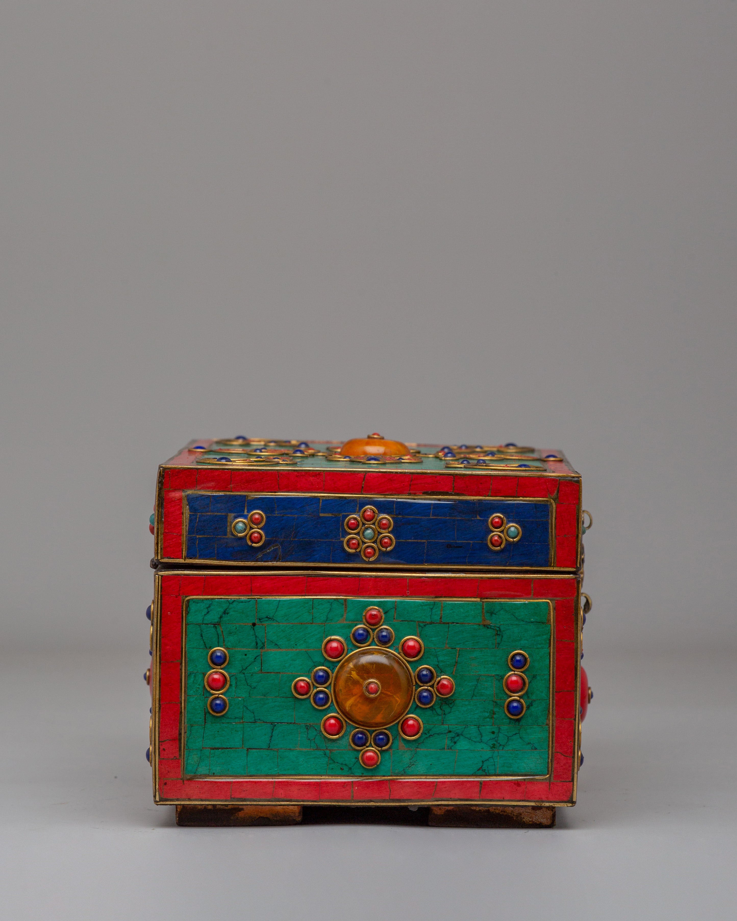 Himalayan Jewellery Storage Box | Gemstone Decorated Wooden Treasure Chest