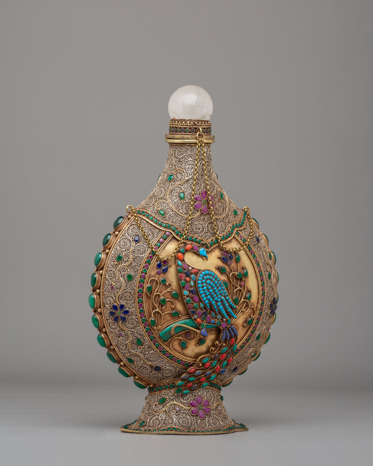 Ornate Snuffpot with Peacock and Floral Motif | Spiritual Home Decor