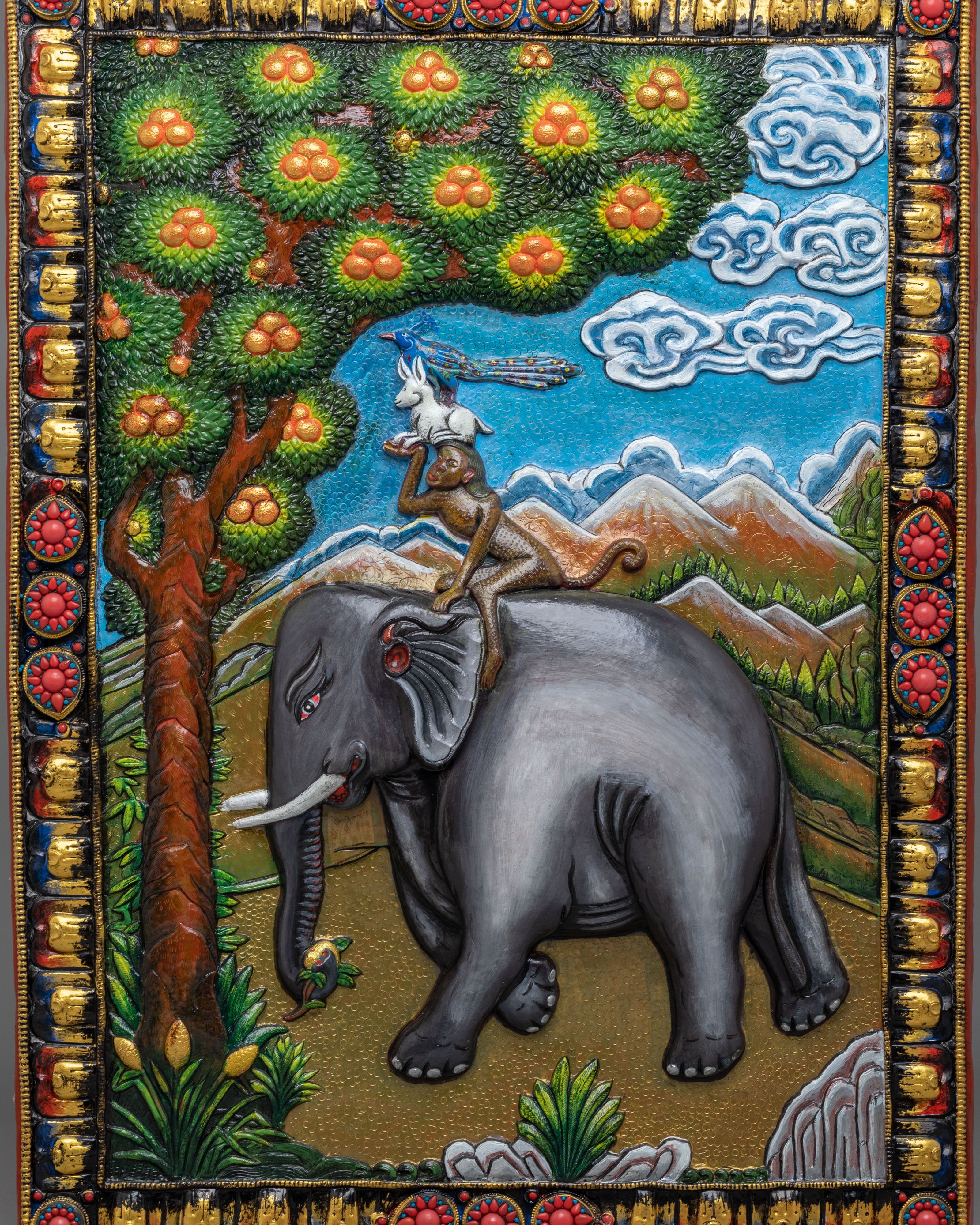 Handcrafted 4 Harmonious Friends Wall Hanging | Buddhist Sacred Wall Decor