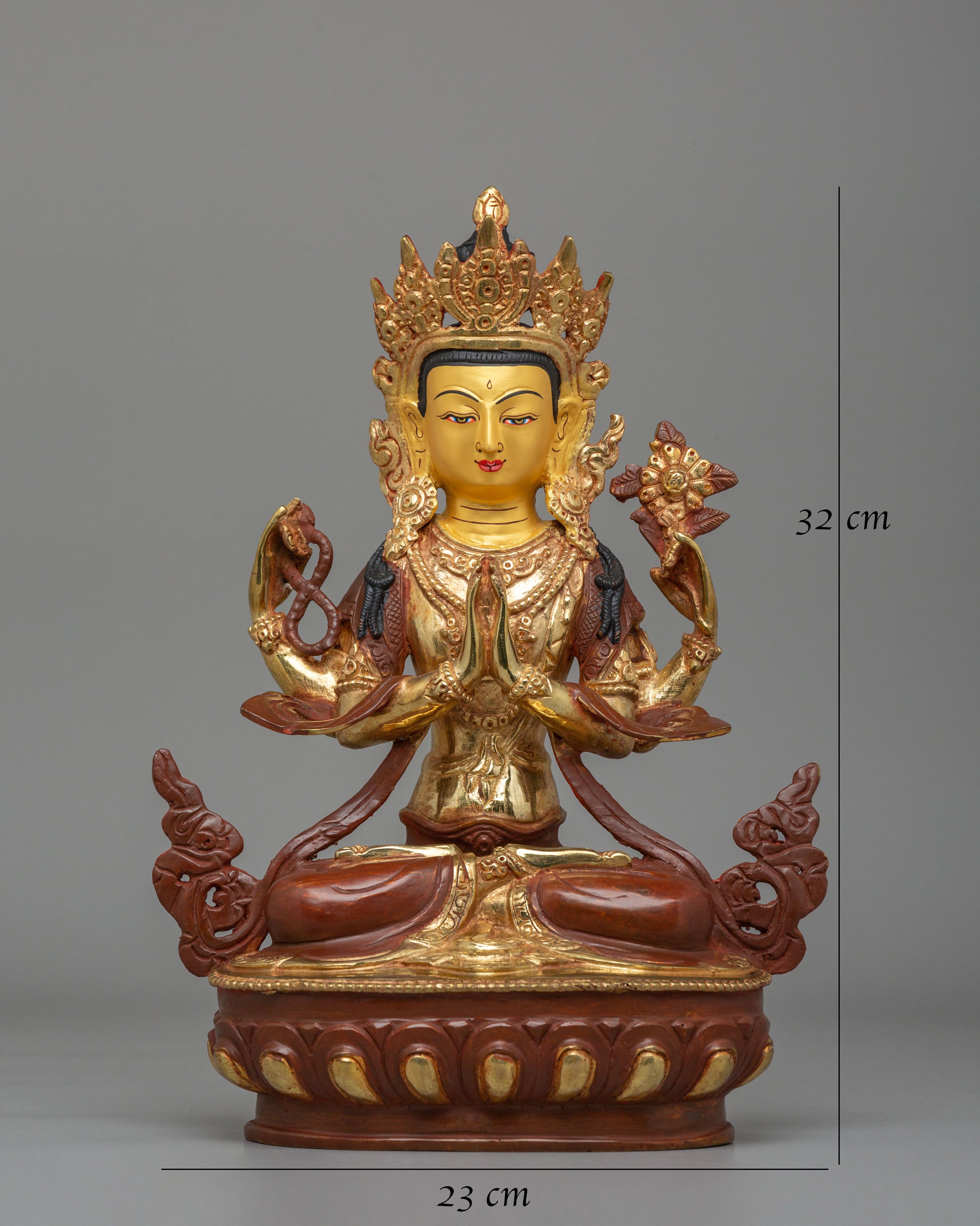 Handmade Four Armed Chenrezig Statue | Tibetan Bodhisattva of Compassion