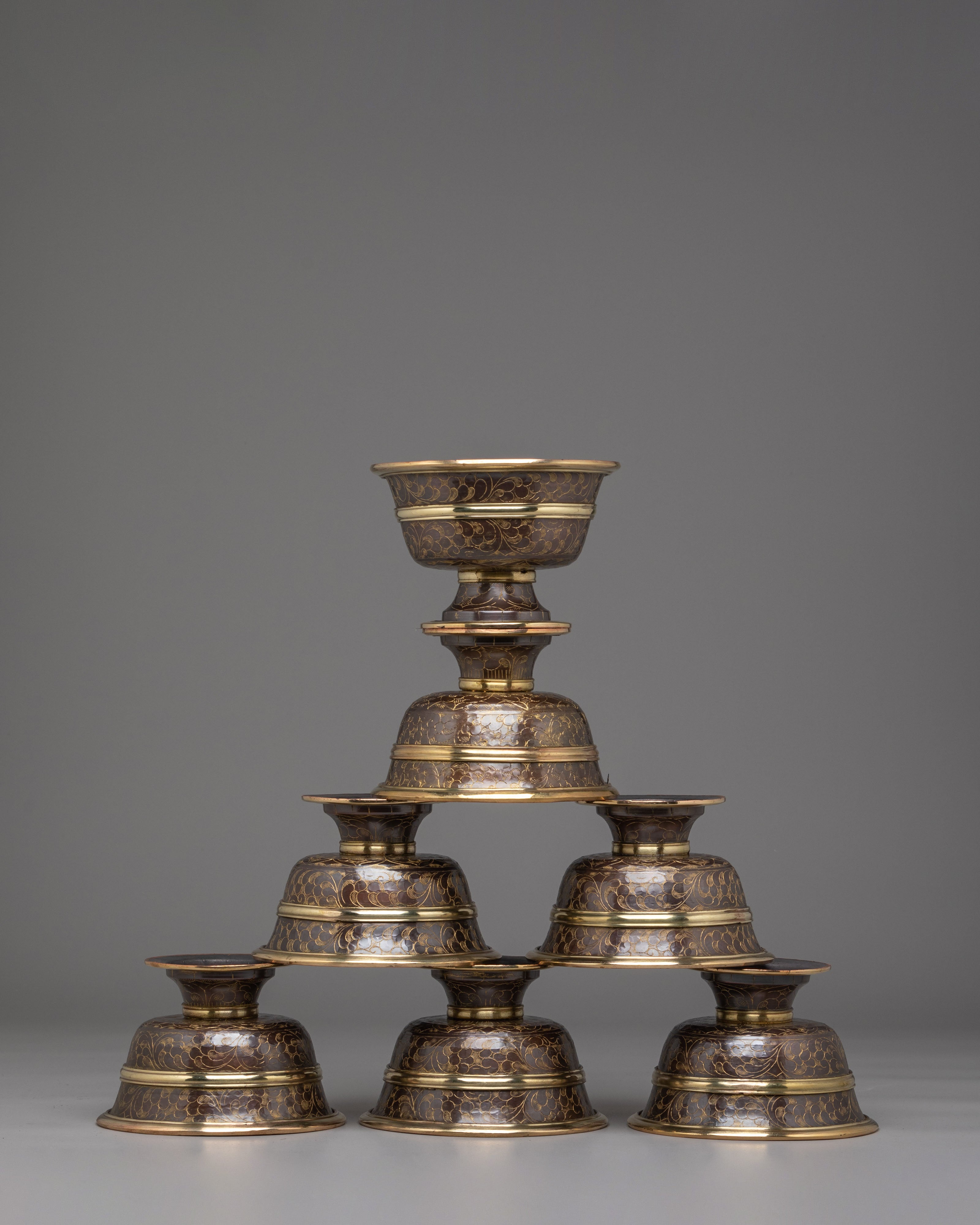 Handmade Offering Bowls Set | Tibetan Ritual Bowls for Meditation