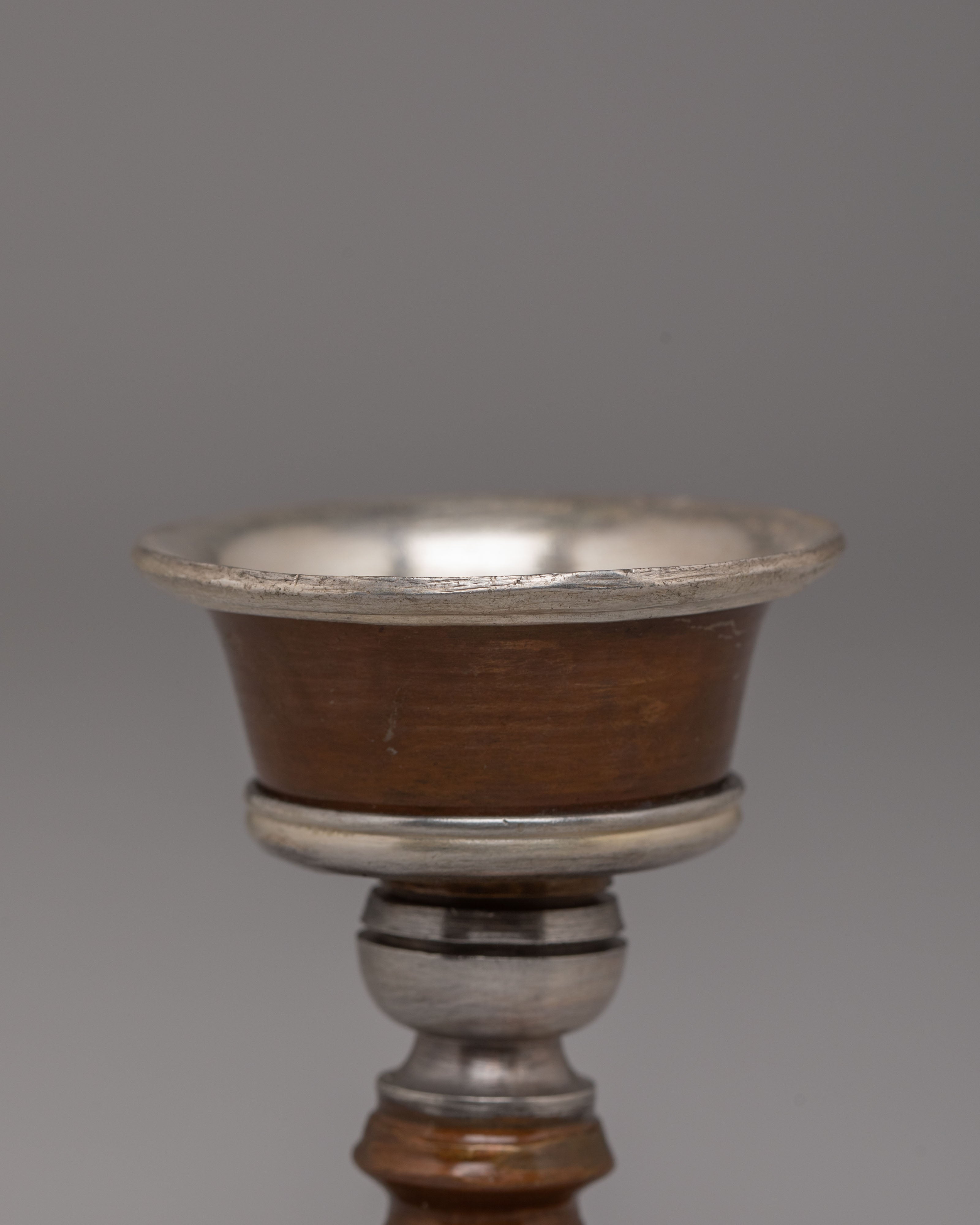 Handcrafted Oxidized Copper Butter Lamp for Offering with Silver Plating