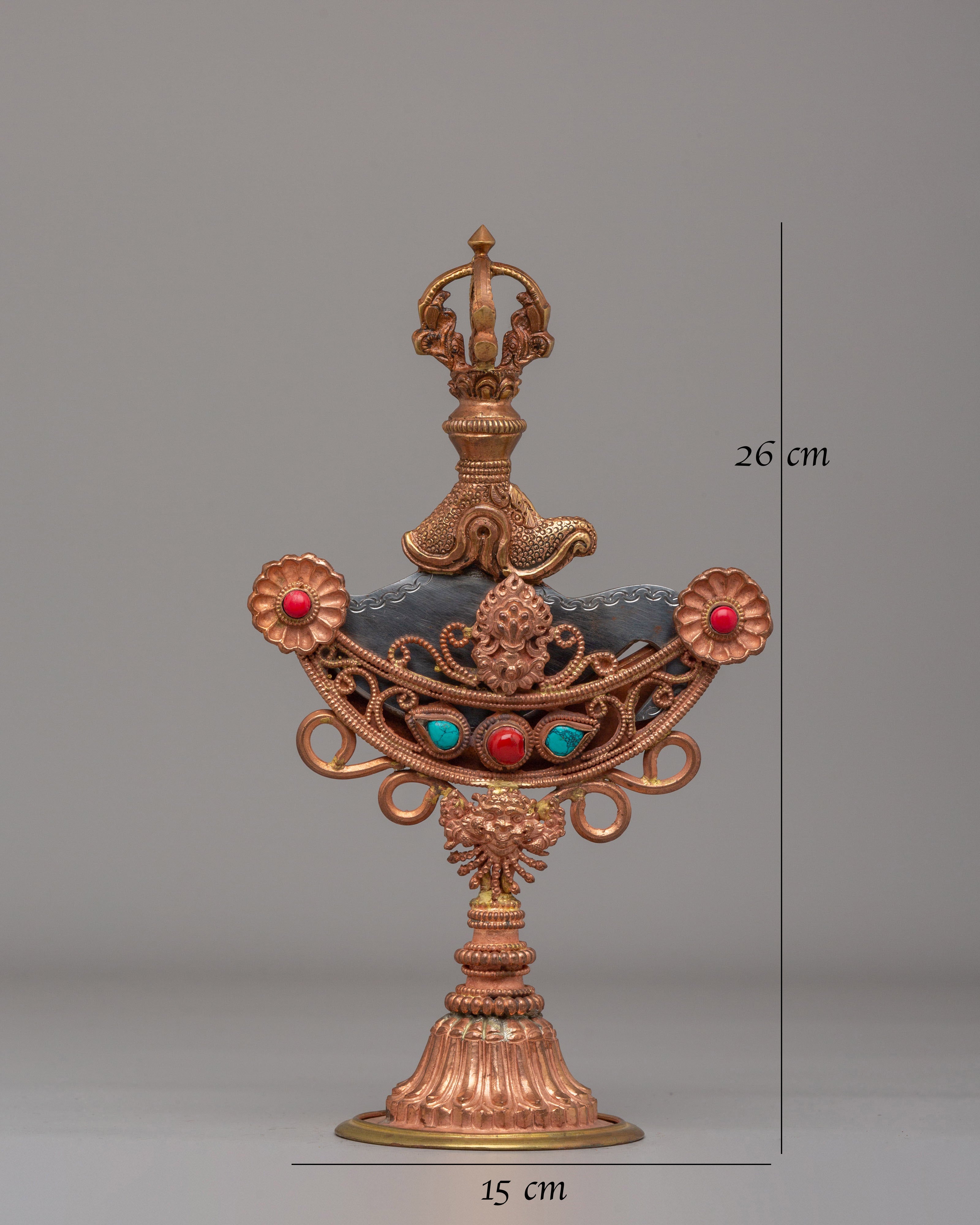 Kartika Ritual Knife With Stand | Copper Kartika with Coral and Turquoise