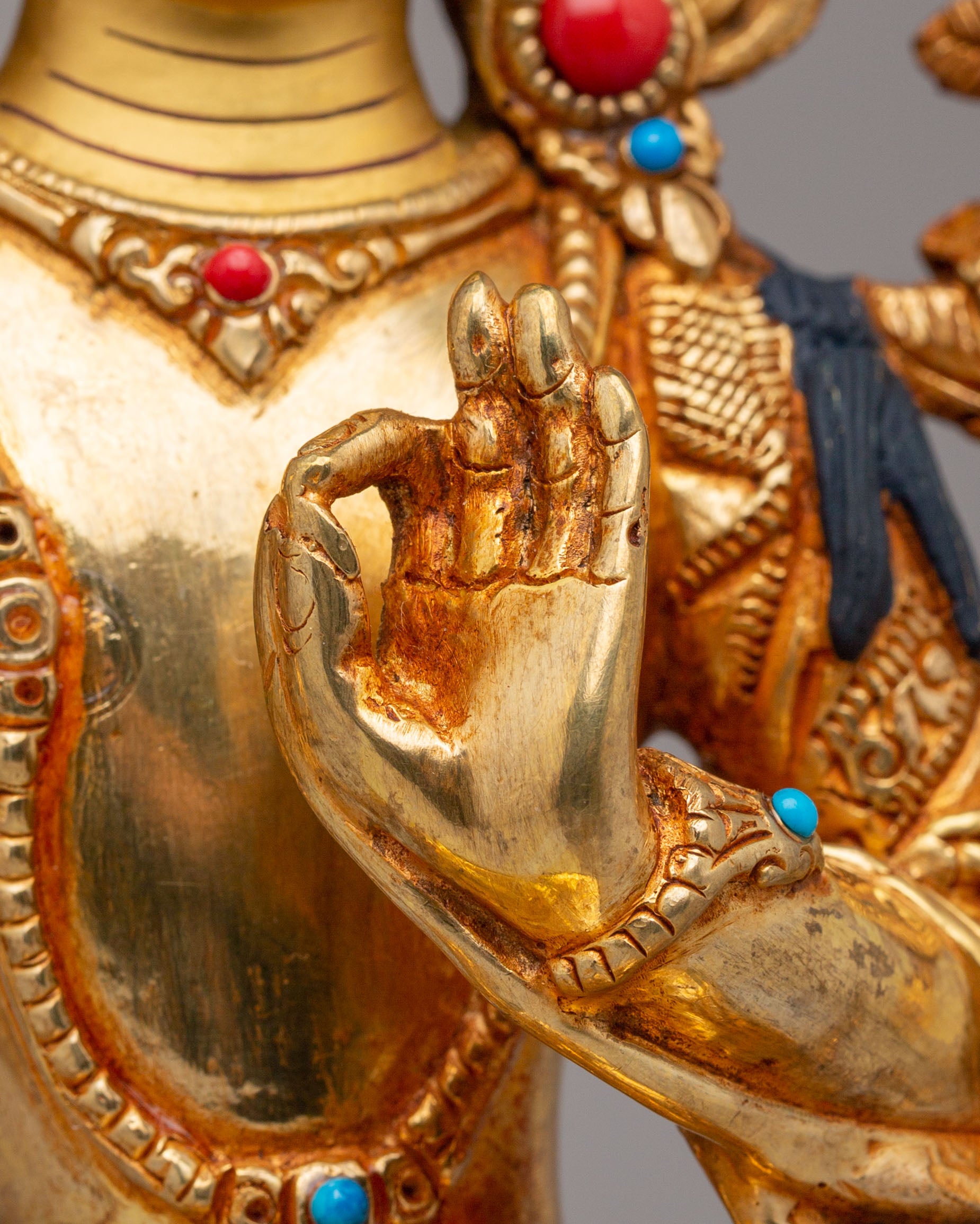 Handmade Wisdom Manjushri Statue | 24K Gold Plated Tibetan Buddhist Sculpture