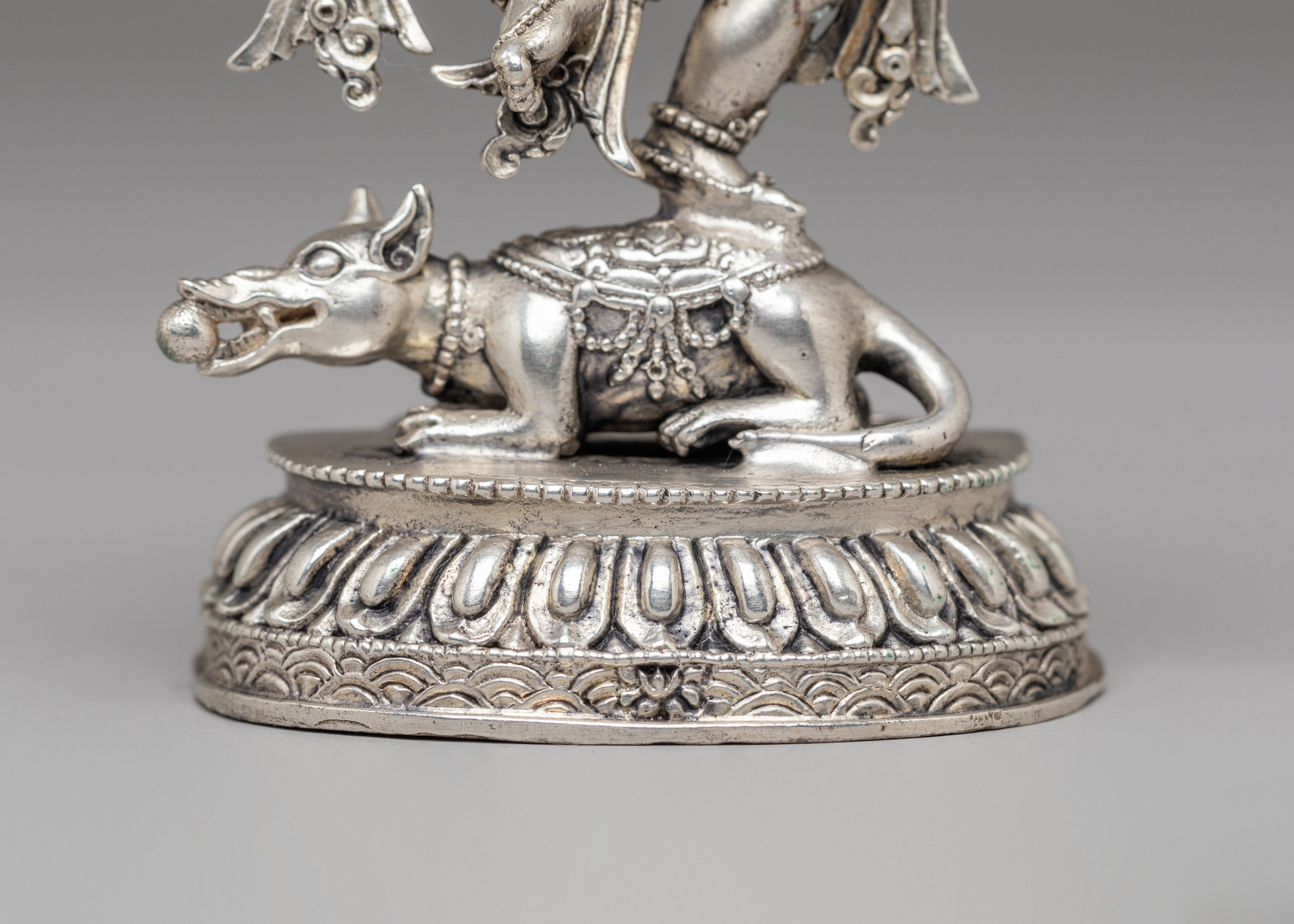 12-Armed Maha Rakta Ganesh Statue | Machine Made Silver Plated Hindu Deity