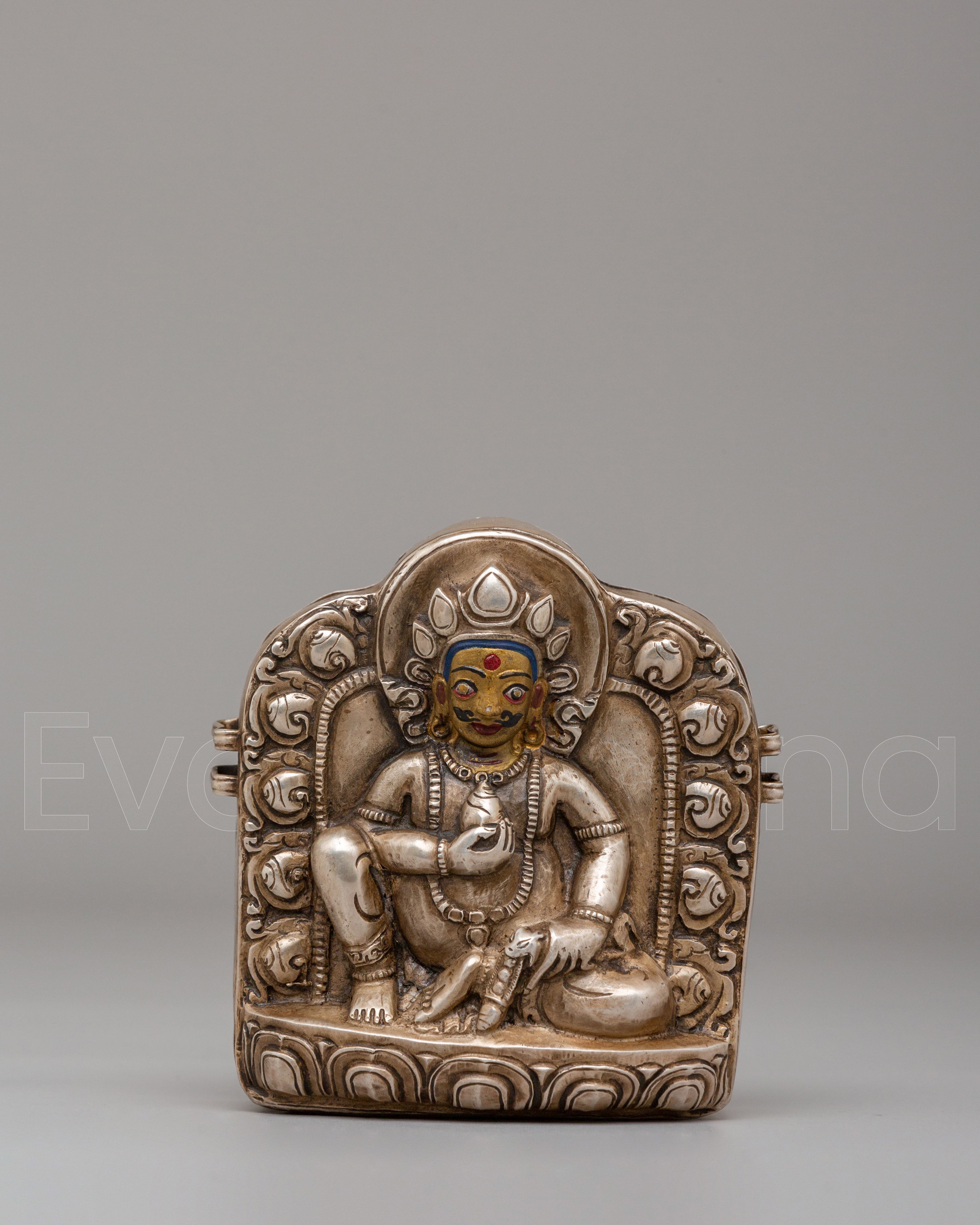 Spiritual Dzambhala Ghau Box | Silver Buddhist Treasure Box