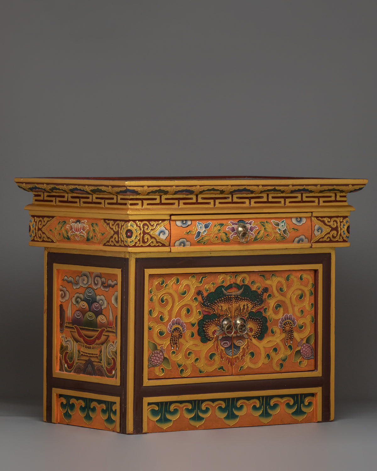 Handcrafted Tibetan Cabinet with Door | Wooden Storage Decor