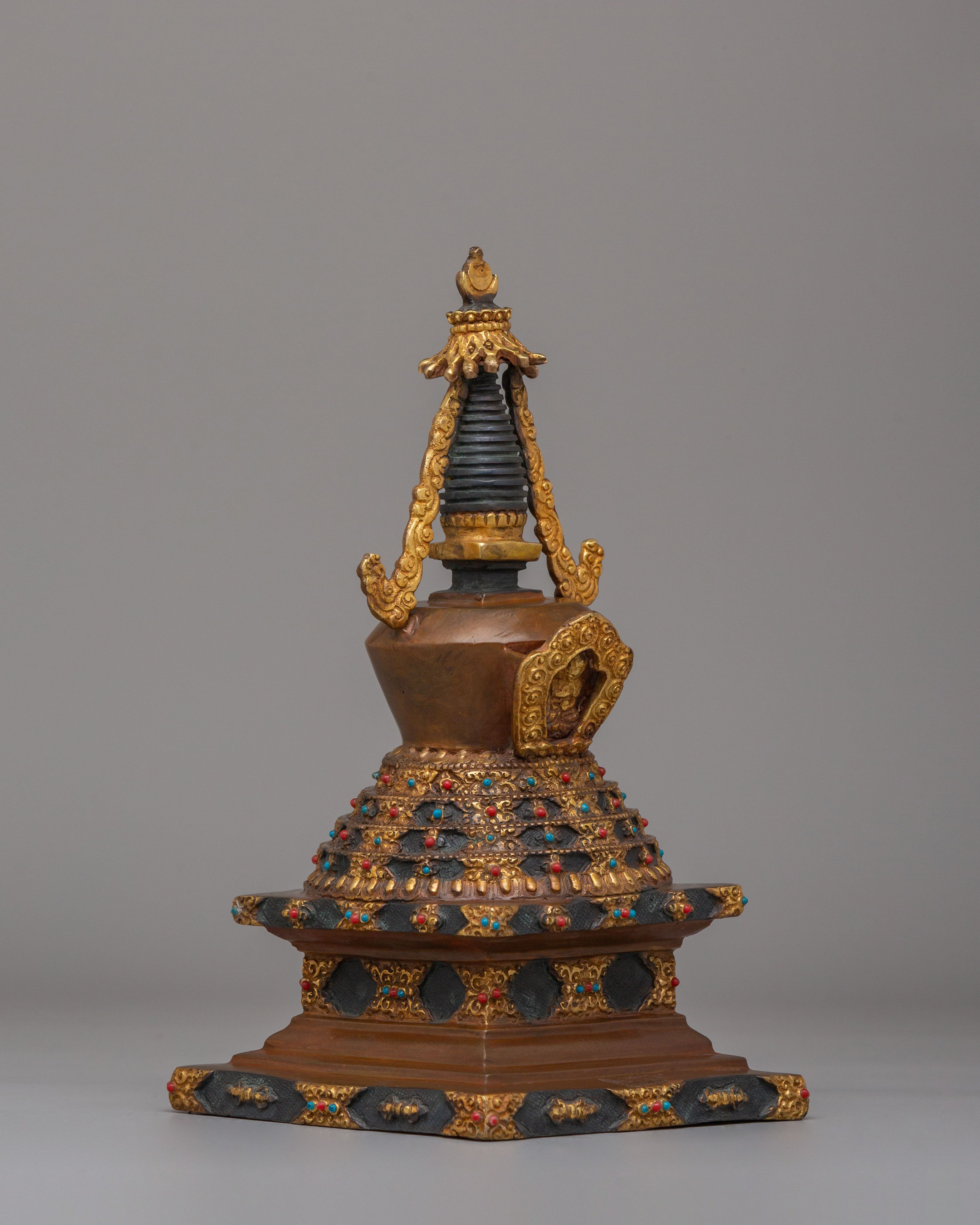 Sacred Lotus Blossom Stupa for Altar | Handcrafted Buddhist Shrine Decor
