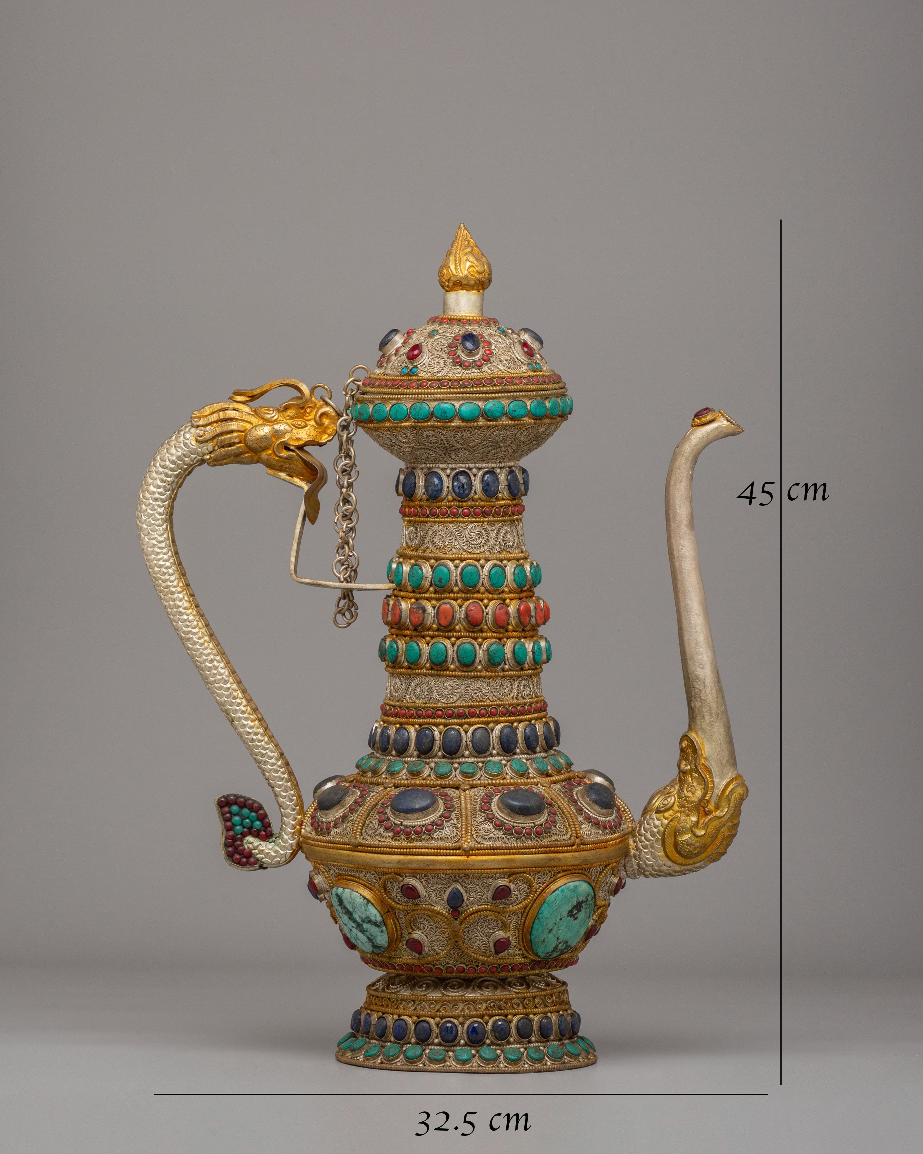 Himalayan Decorative Tea Pot | Copper & Gemstone Home Accent