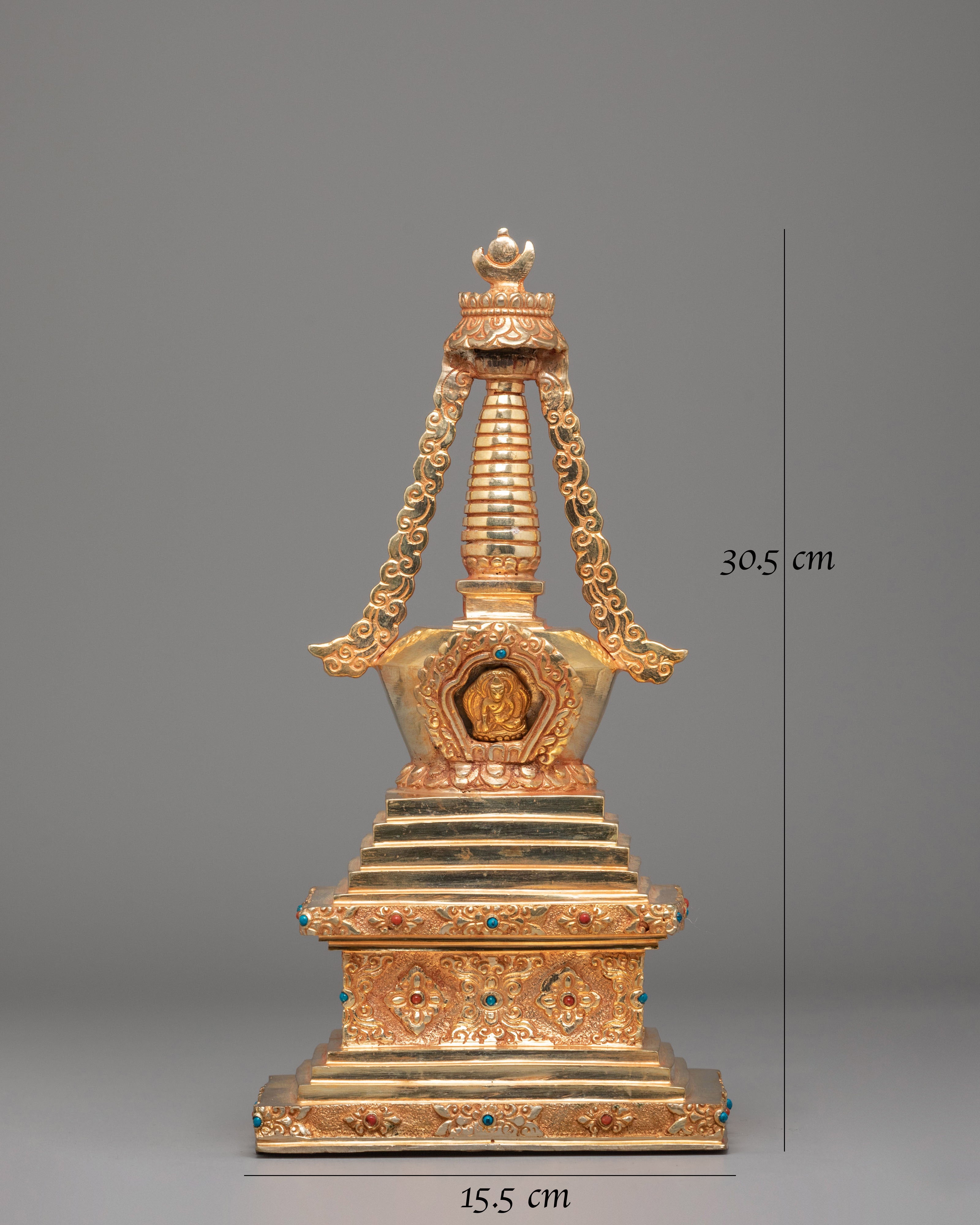 Gold Plated Enlightenment Stupa | Buddhist Stupa for Meditation
