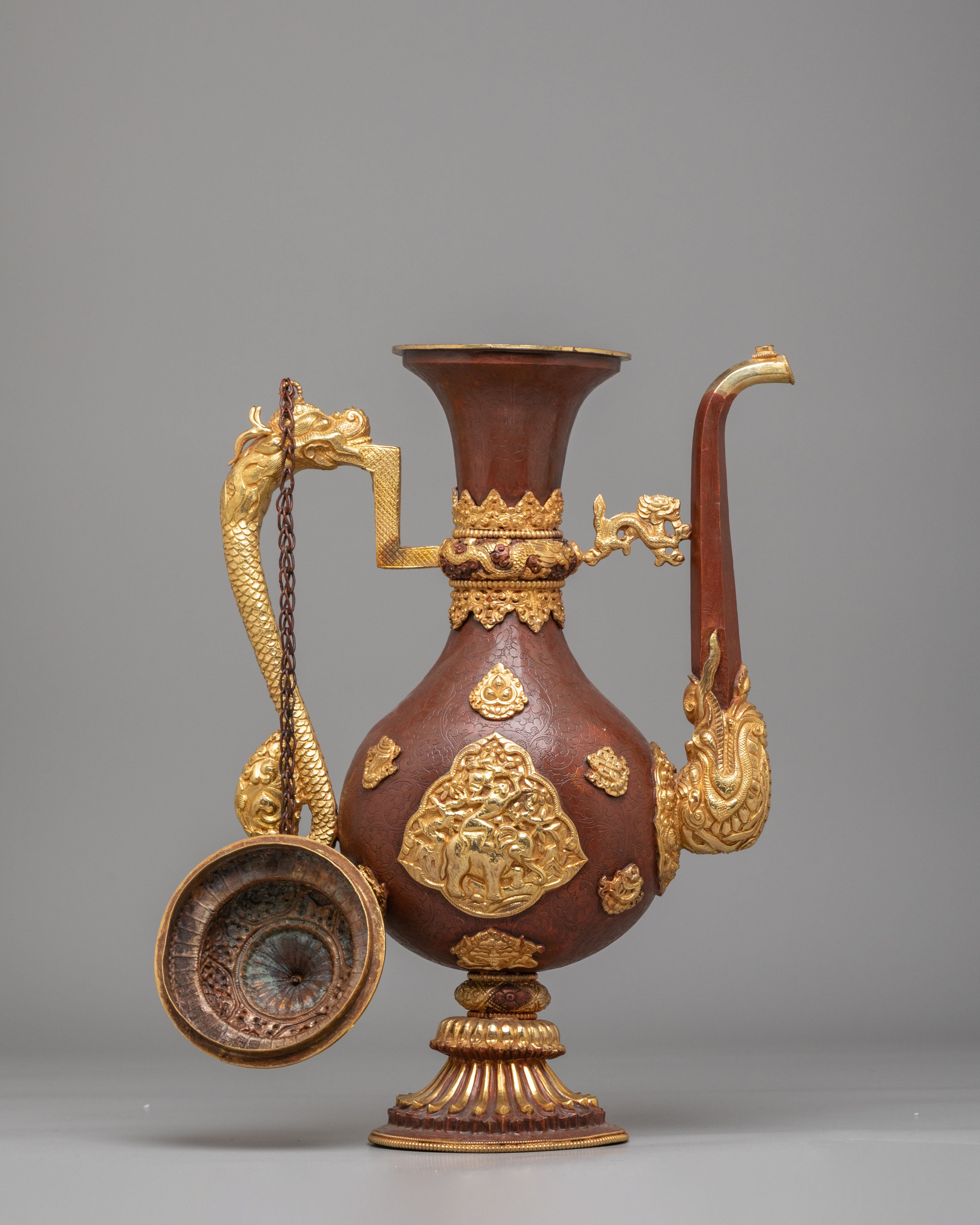 Sacred Ewer Ceremonial Vessel | Gold Plated Copper Himalayan Ritual Artwork
