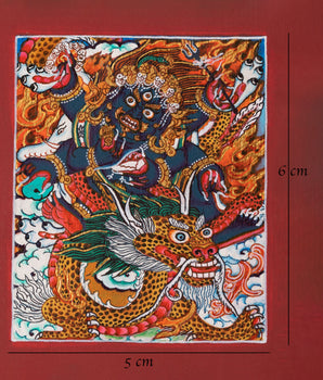 Six-Armed Mahakala Thangka for Locket | Handcrafted Buddhist Amulet