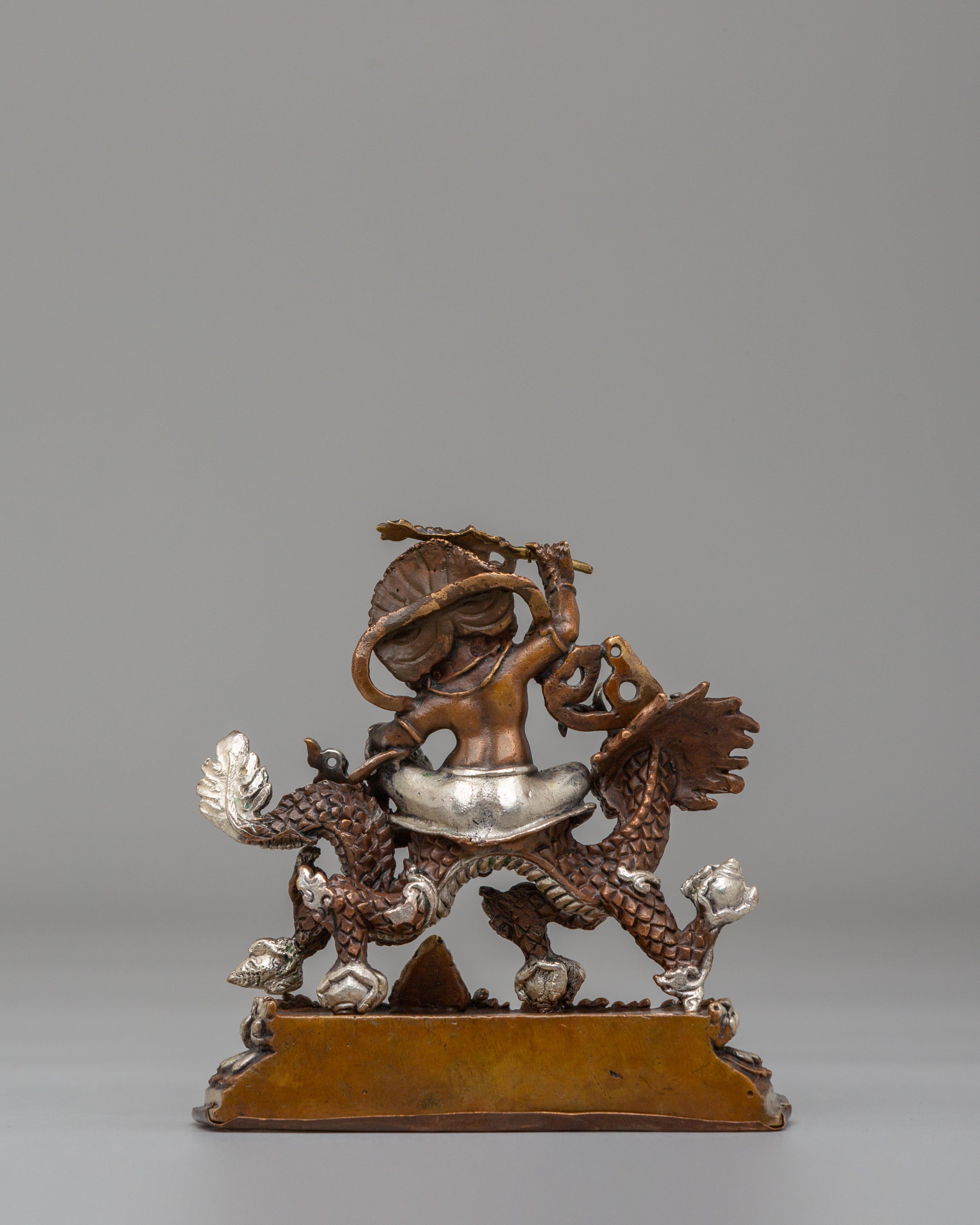 White Dzambhala Wealth Deity Statue | Silver Plated Oxidized Copper Body