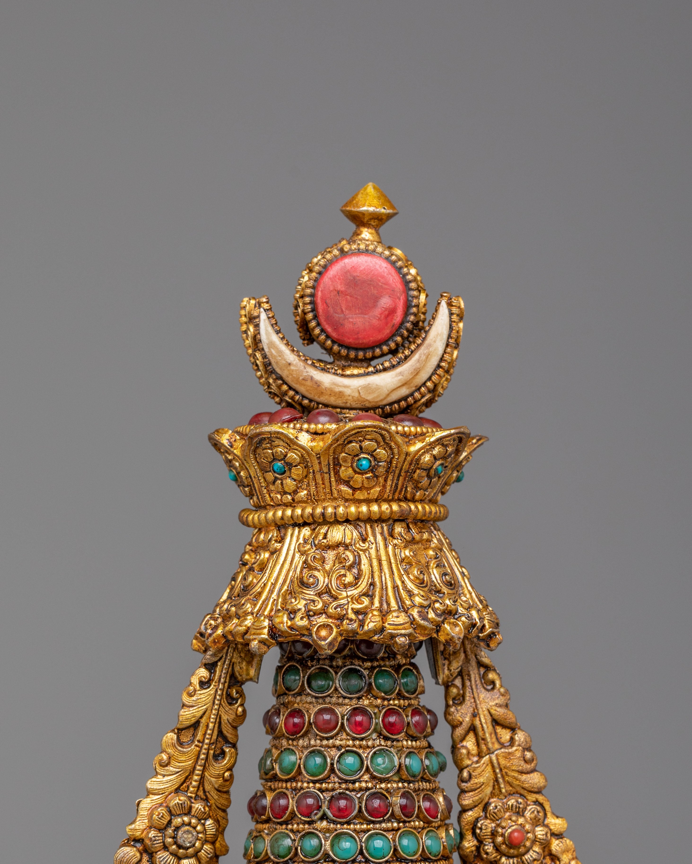 Gold-Plated Enlightenment Chorten | Handmade Buddhist Altar Decor