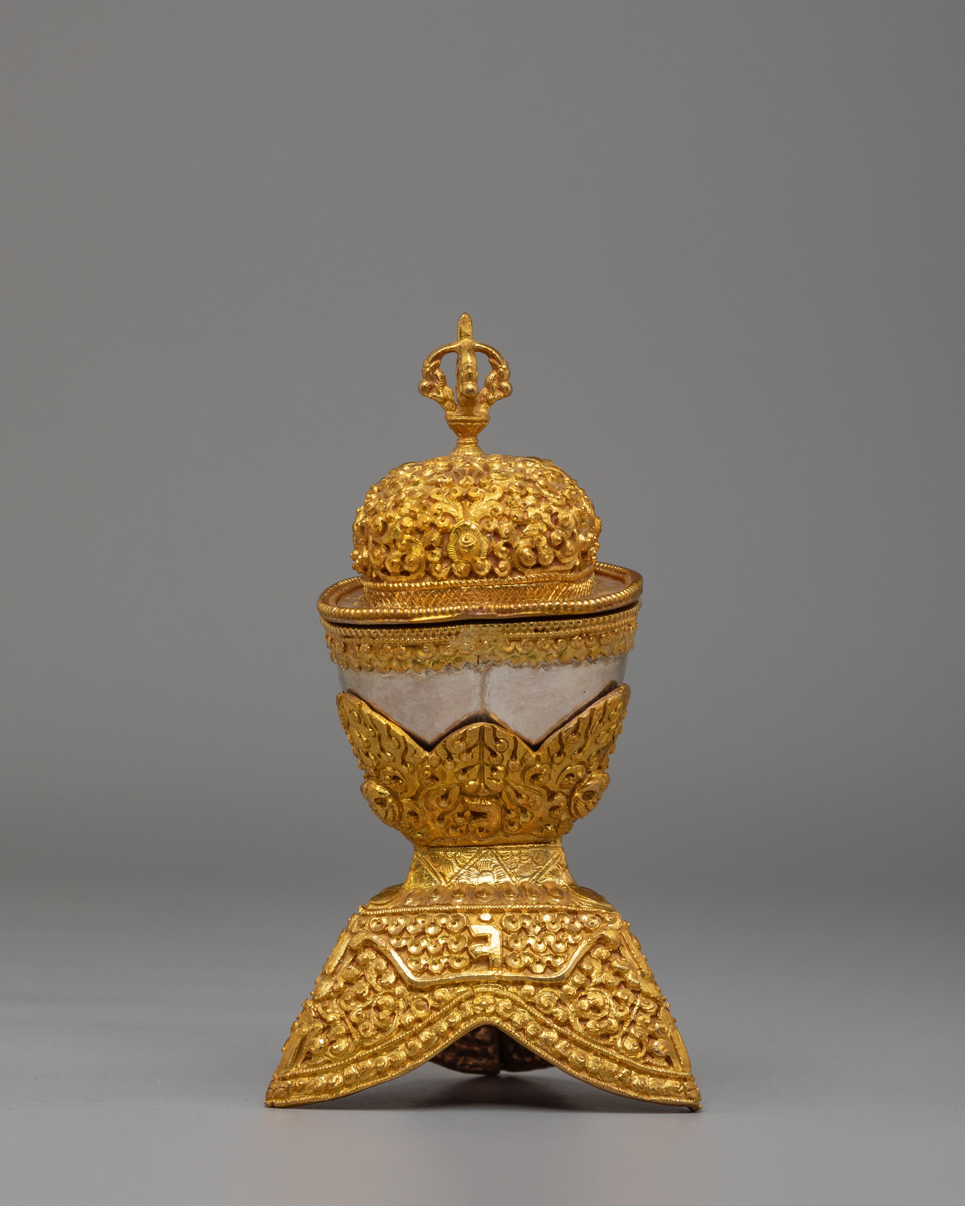 Spiritual Handcrafted Ritual Kapala Set | Gold & Silver Plated Tibetan Vessels