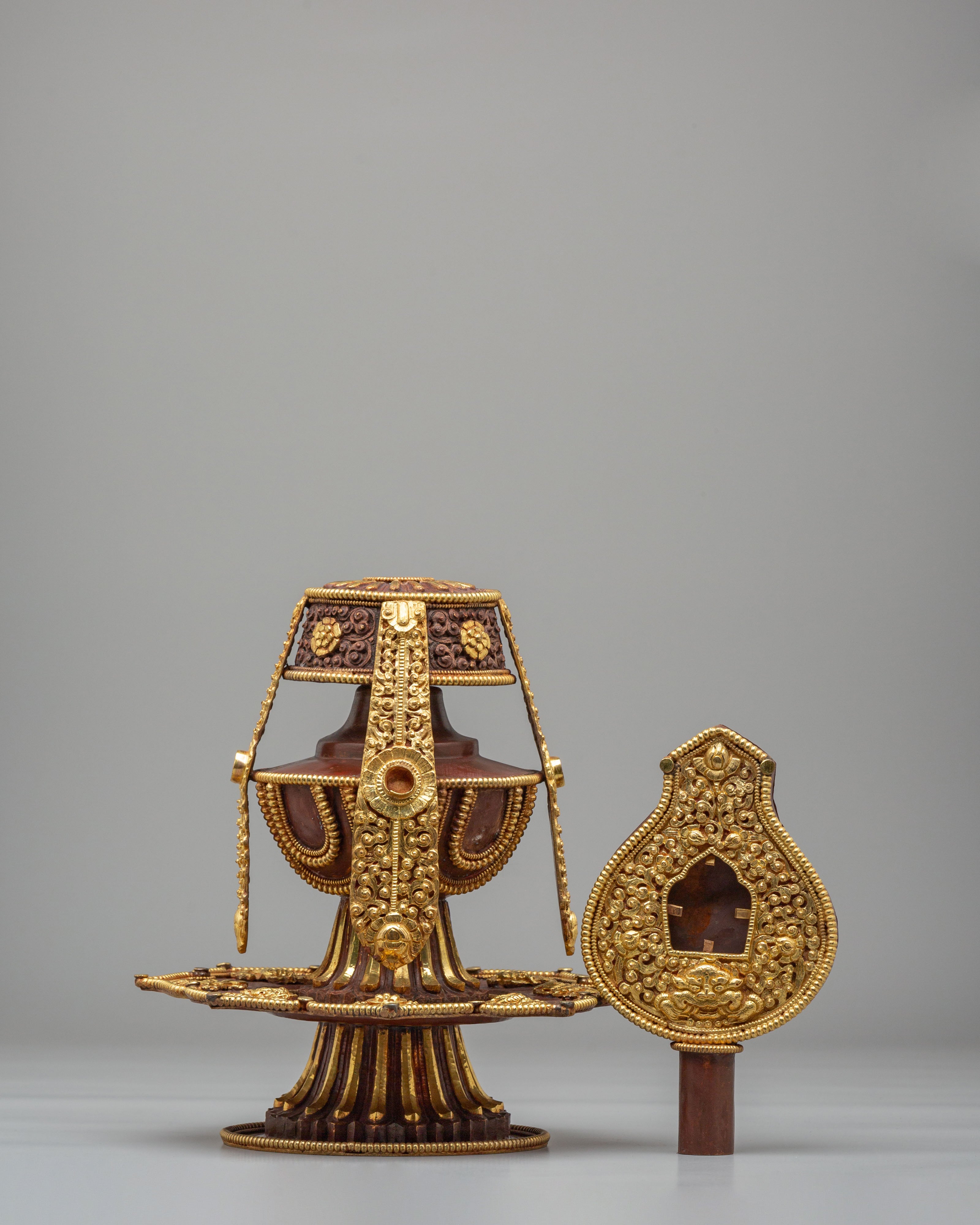 Sacred Tibetan Long-Life Vase | Gold Plated Copper Buddhist Altar Vessel