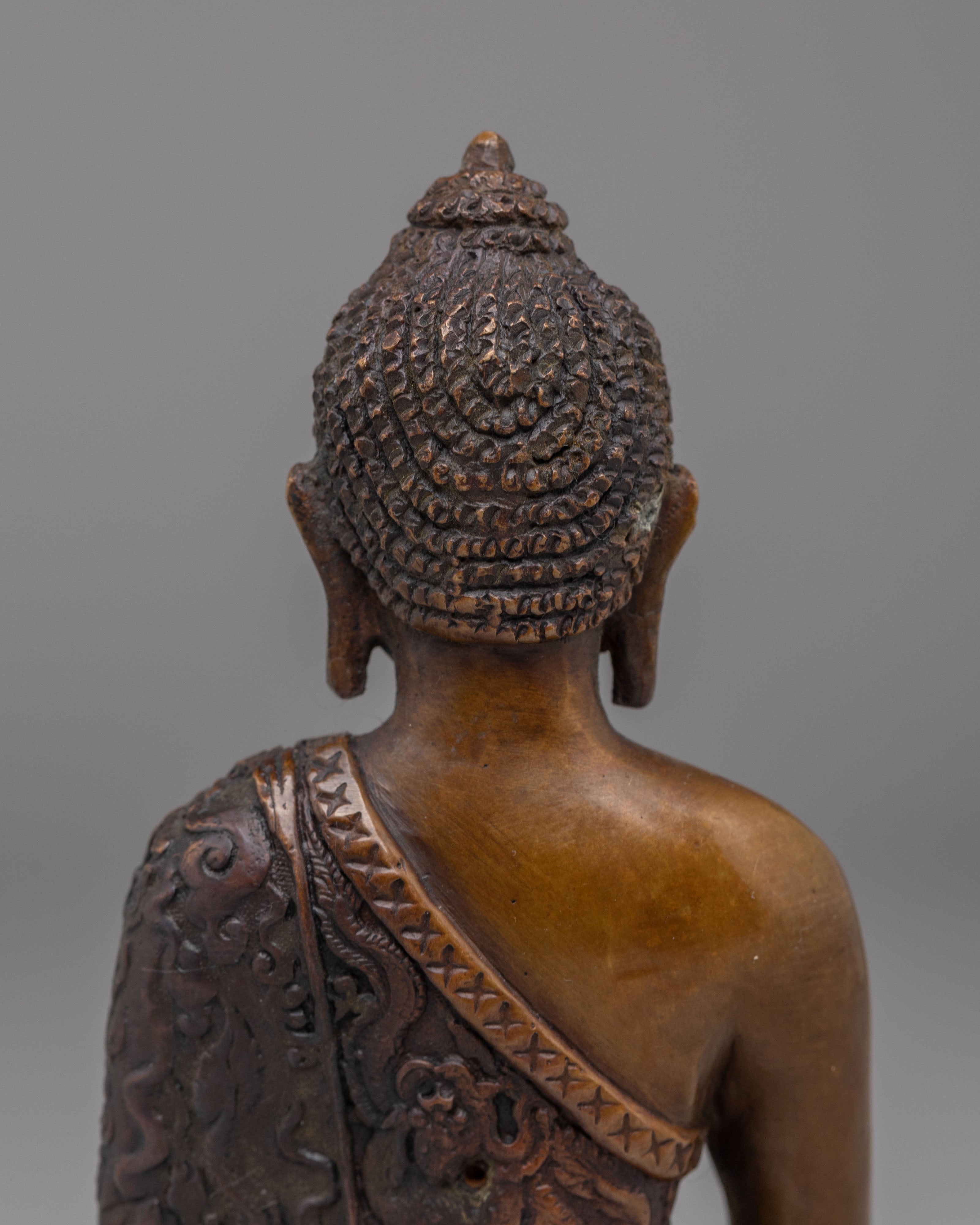 Ceremonial Shakyamuni Buddha Figurine | Oxidized Copper Statue for Altar