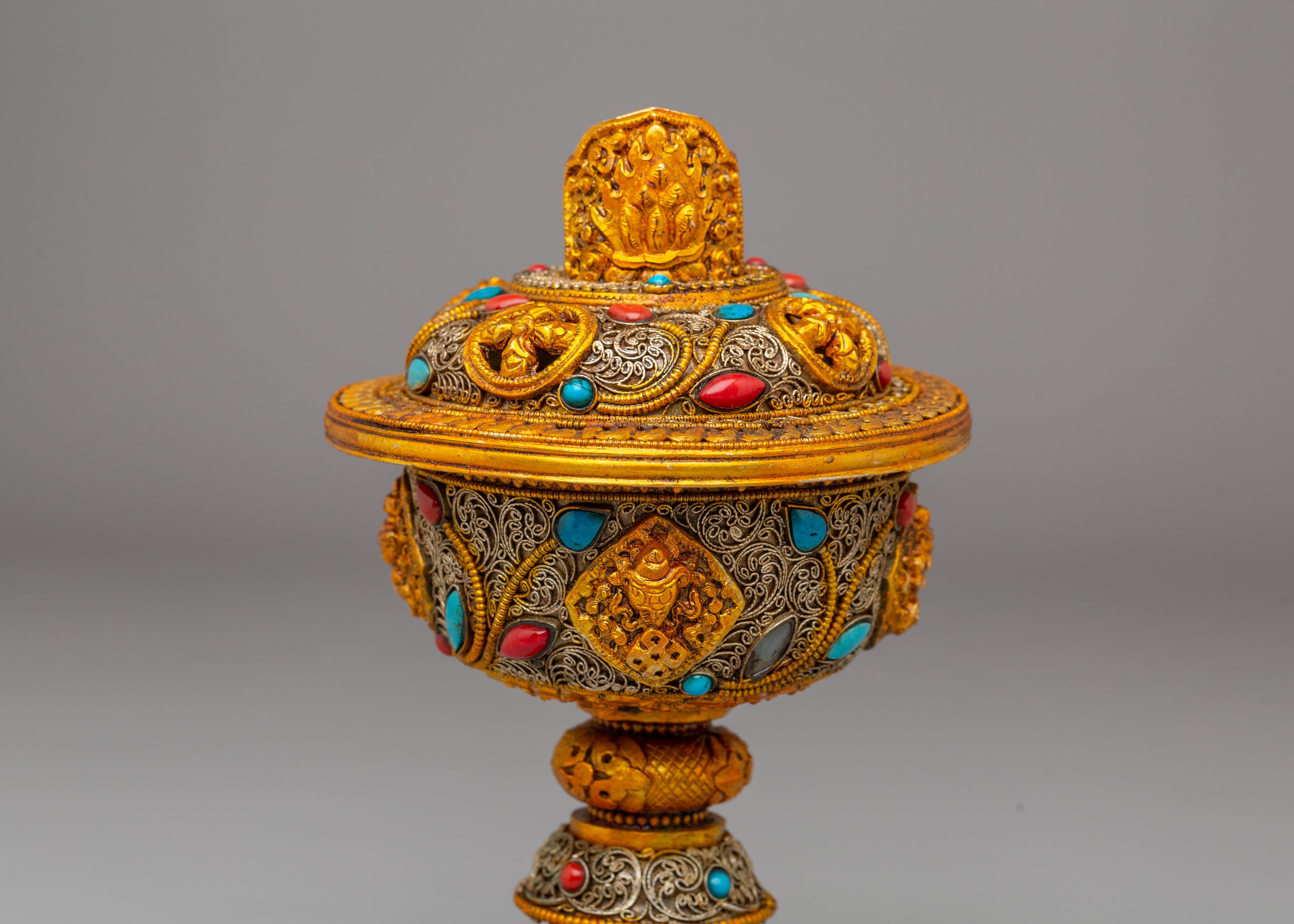 Electro Gold Plated Butter Lamp Set for Ritual Use | Tibetan Altar Decor