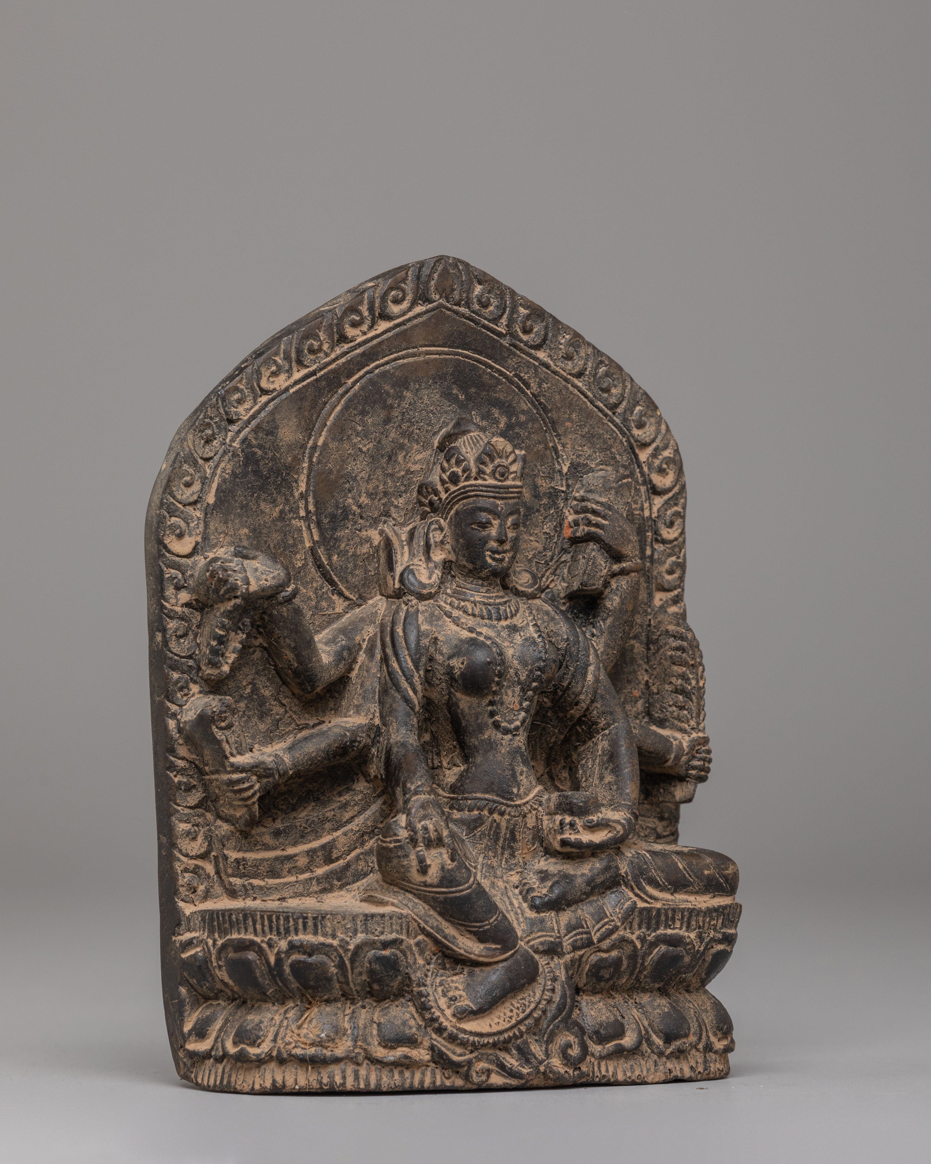 Traditional Vasudhara Wealth Deity Statue | Tibetan Stone Sculpture