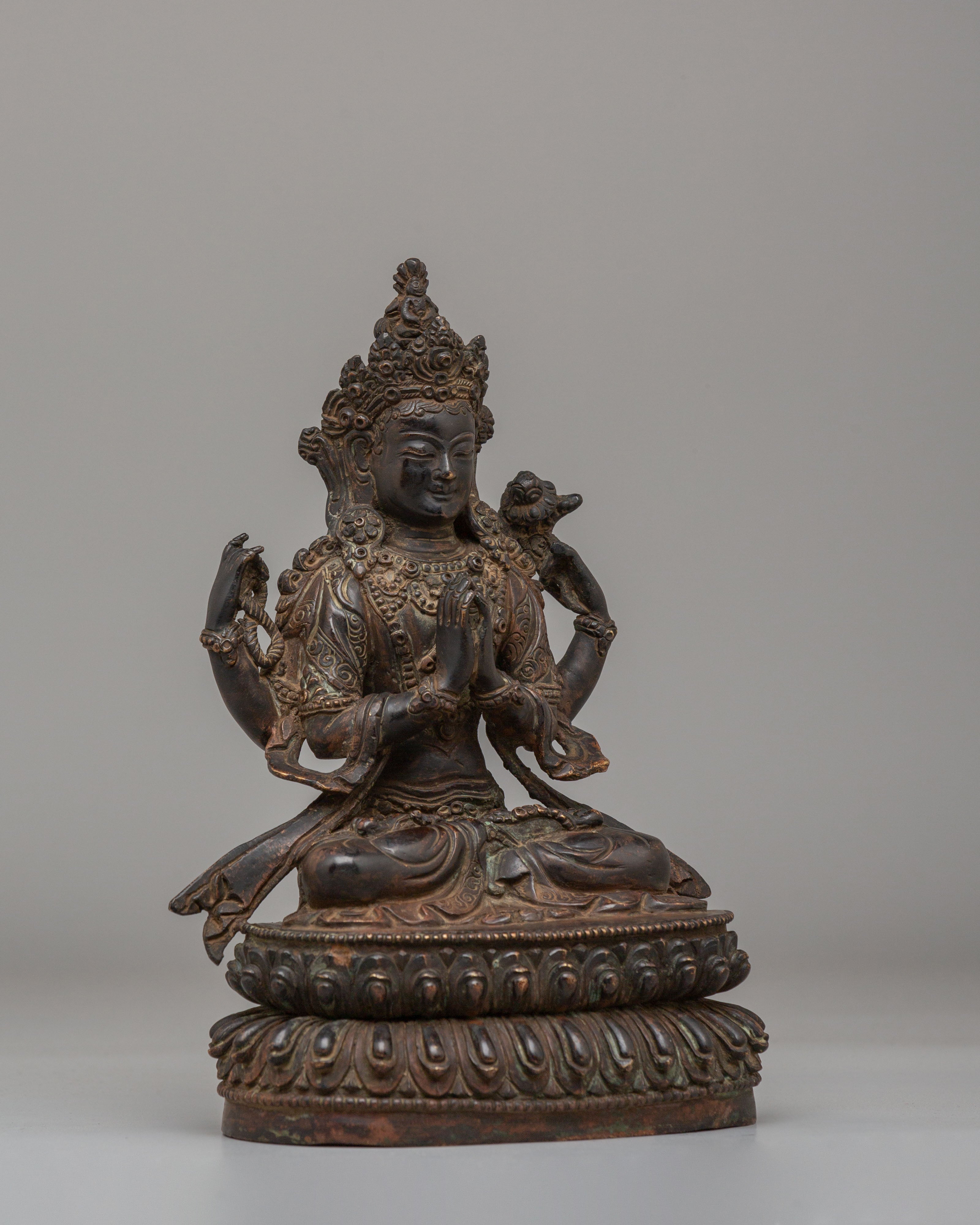 Handmade Buddhist Chenrezig Sculpture | Tibetan Avalokiteshvara Artwork