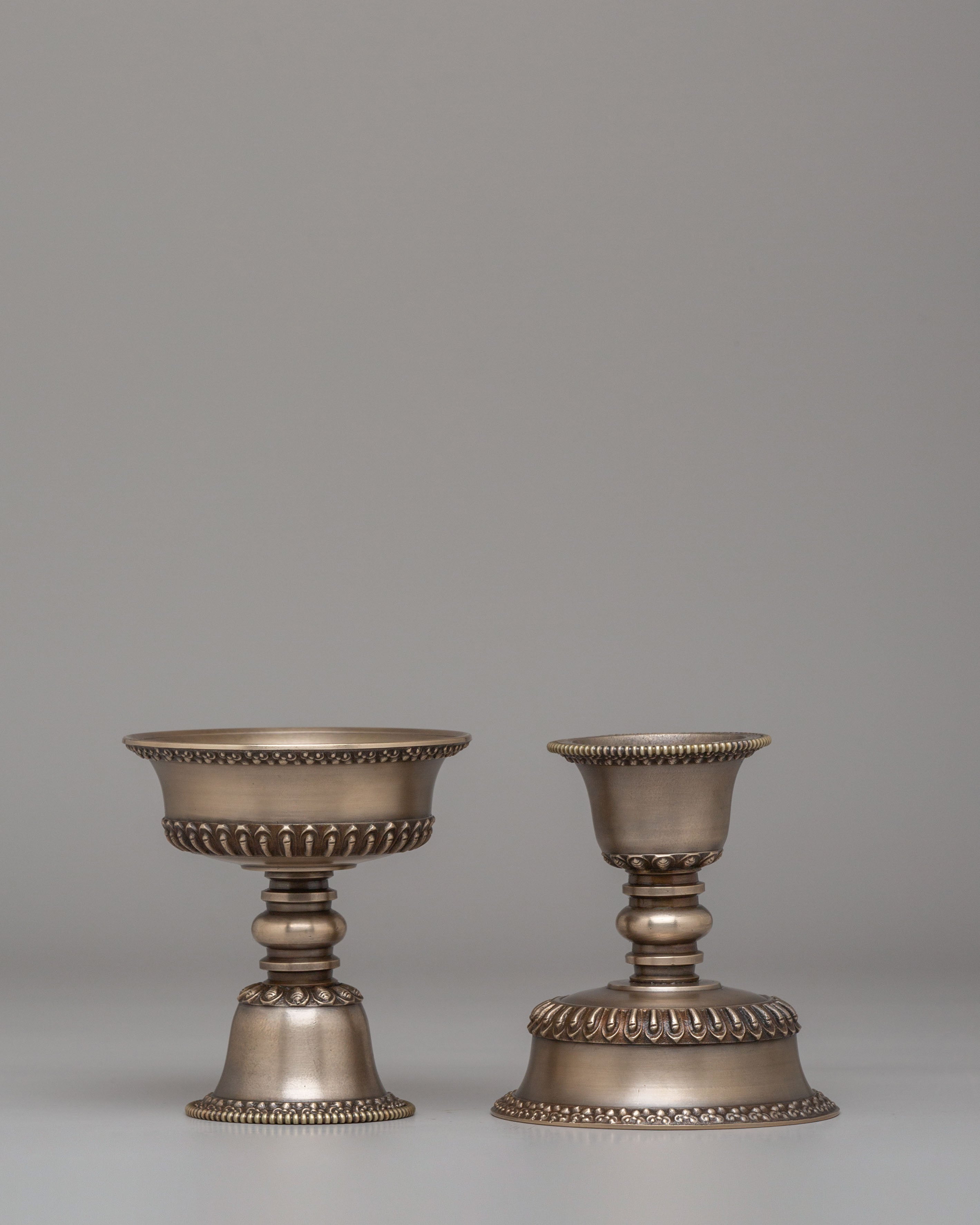 Traditional Ritual Butter Lamp Set | Copper Altar Lamps