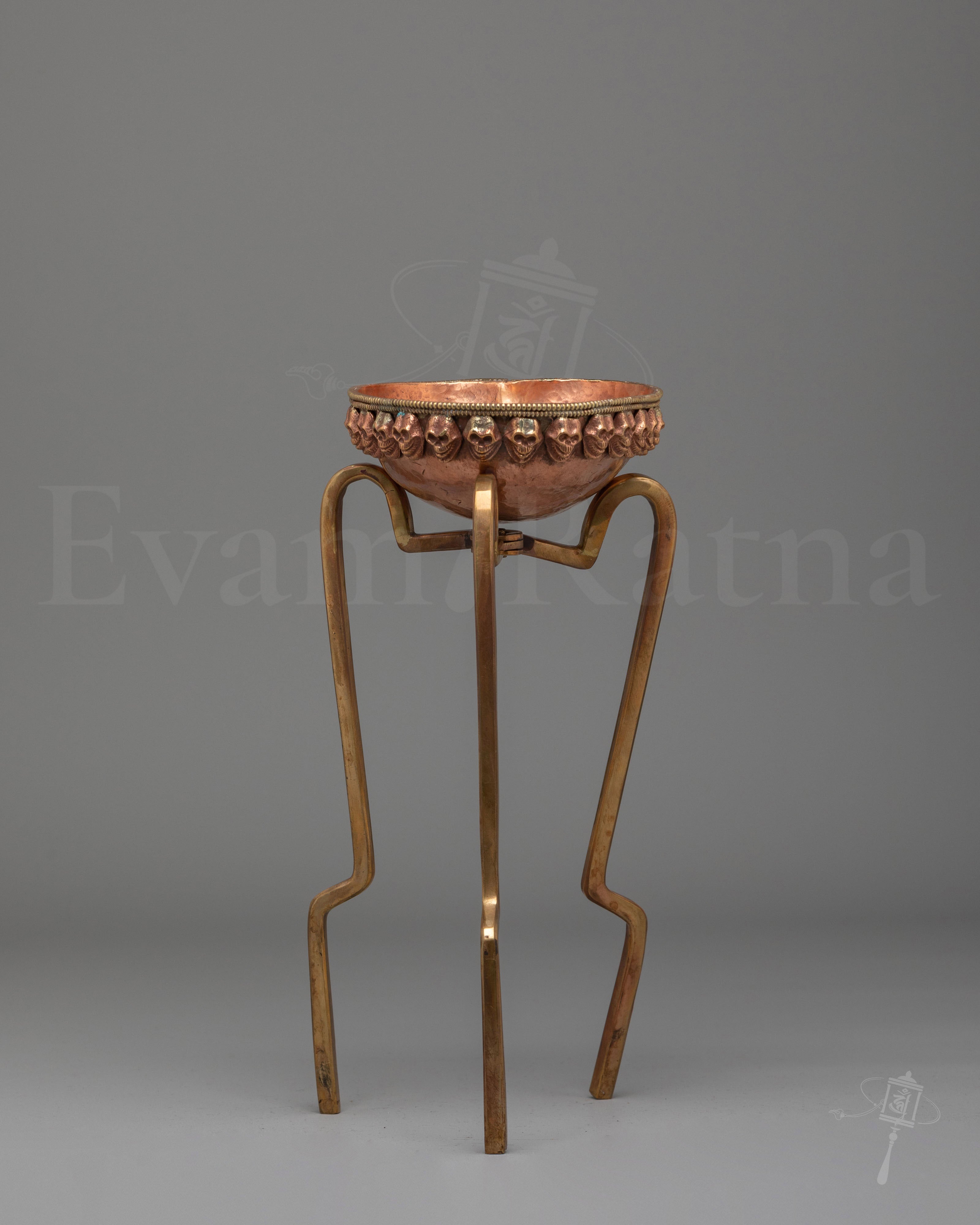 Kapala Skull Cup Stand Set | Himalayan Kapala Vessel with Skull Motifs