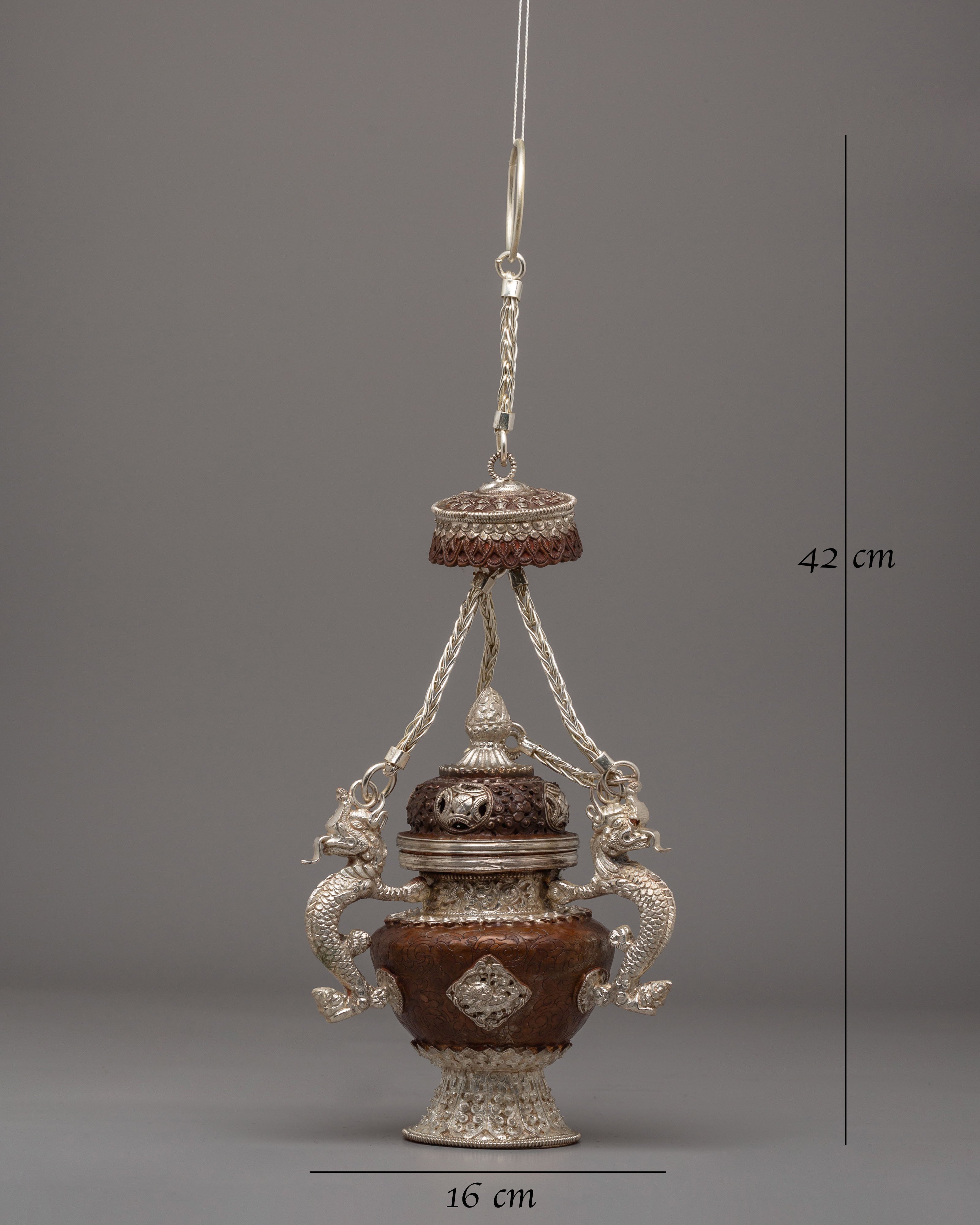 Tibetan Sacred Incense Burner | Oxidized Copper Body with Silver Plating