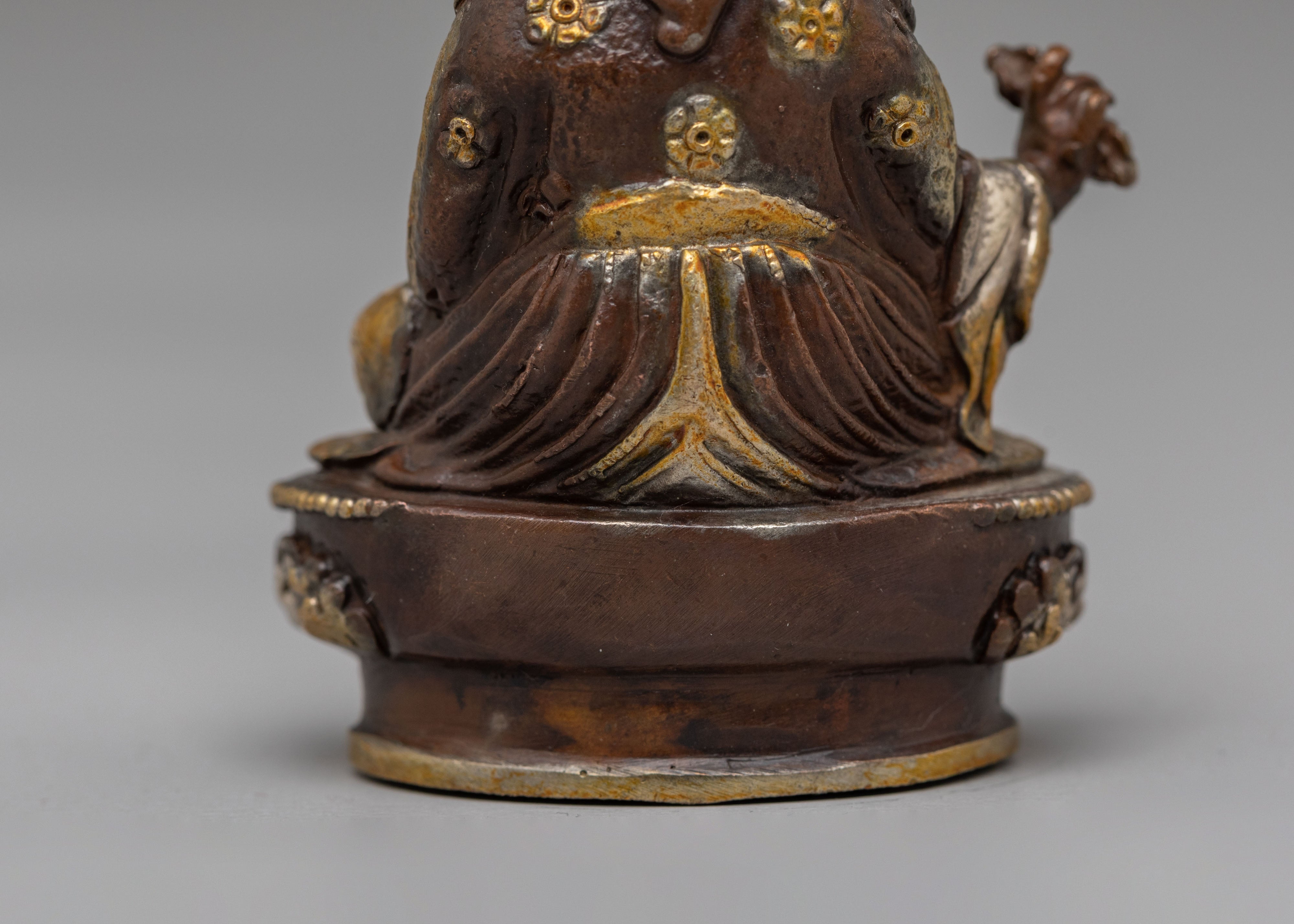 Guru Rinpoche Spiritual Protection Statue | Oxidized Copper Body with Electro Gold &amp; Silver Plating