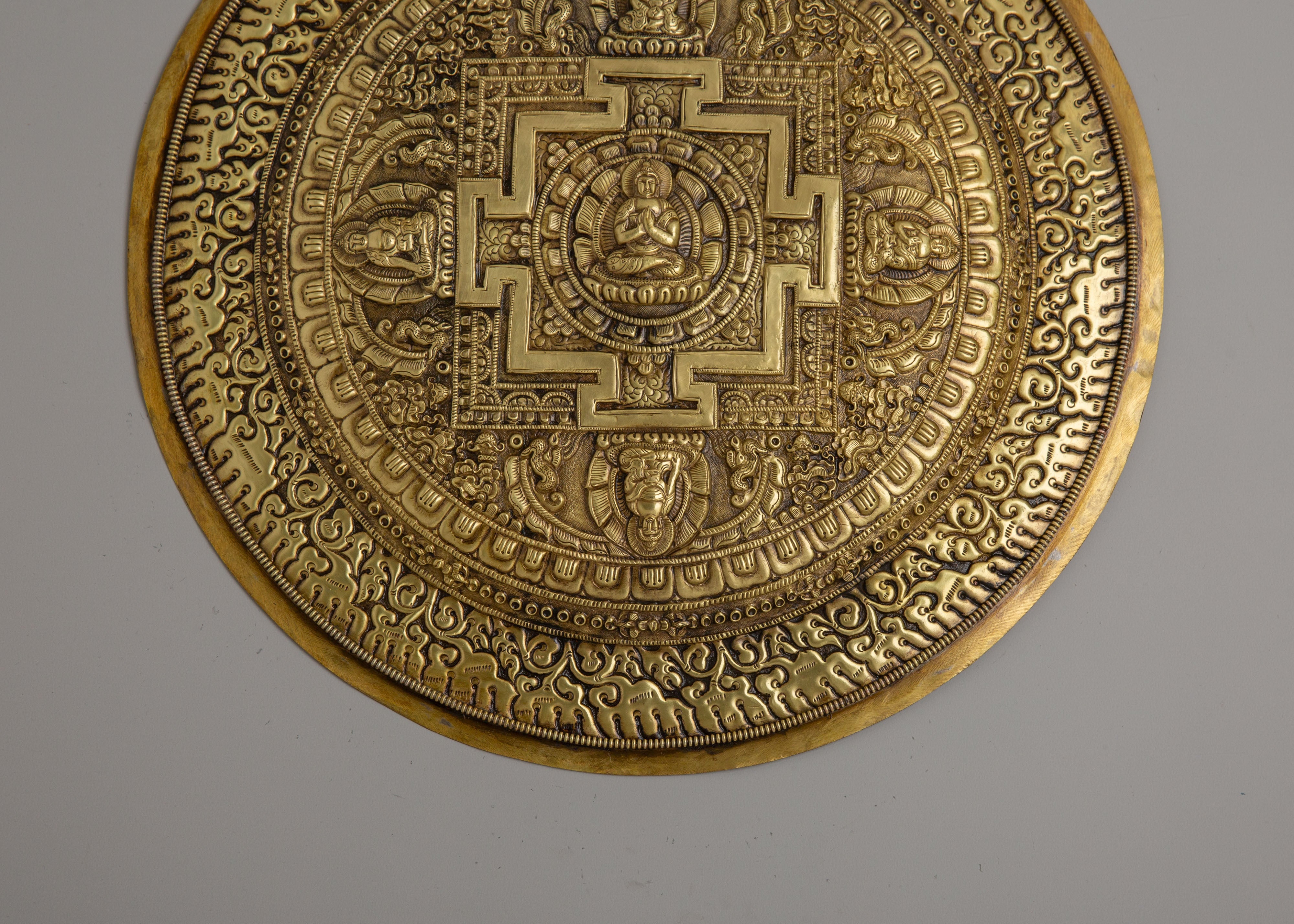 Five Buddha Mandala Wall Hanging | Handcrafted Copper Artwork for Spiritual Decor