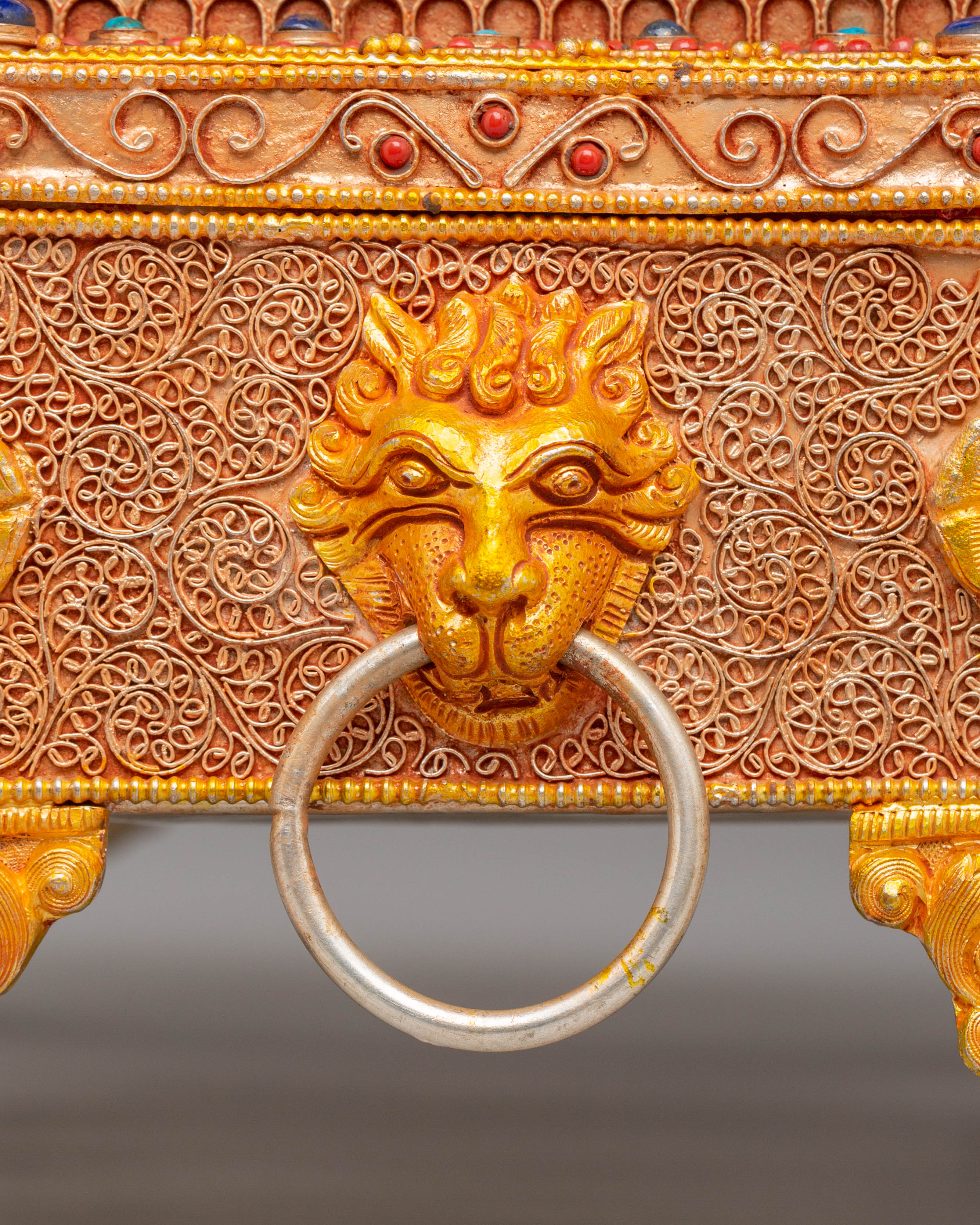 Electro Gold Plated Copper Treasure Box | Tibetan Altar Decor