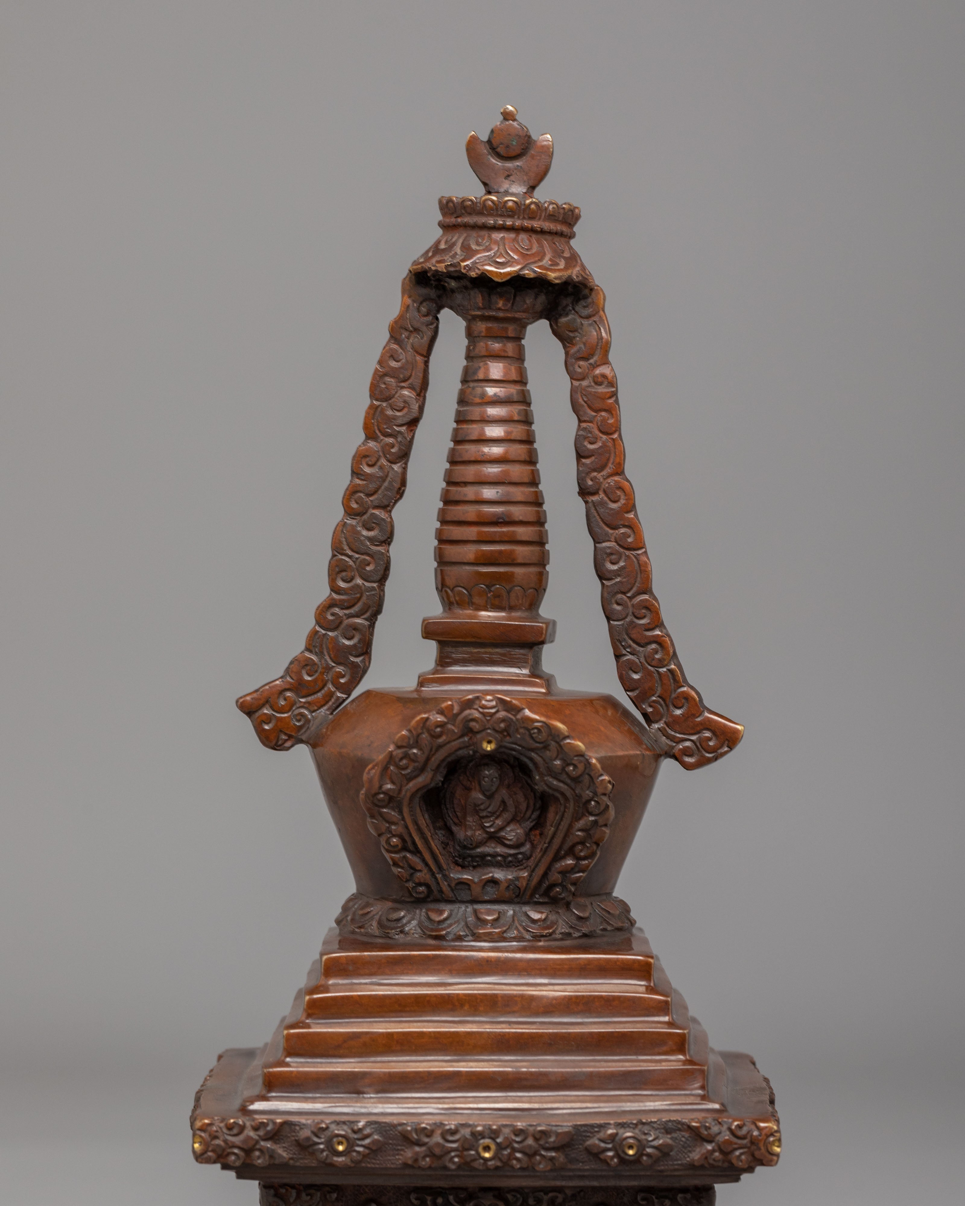 Himalayan Enlightenment Prayer Stupa | Oxidized Copper Decor