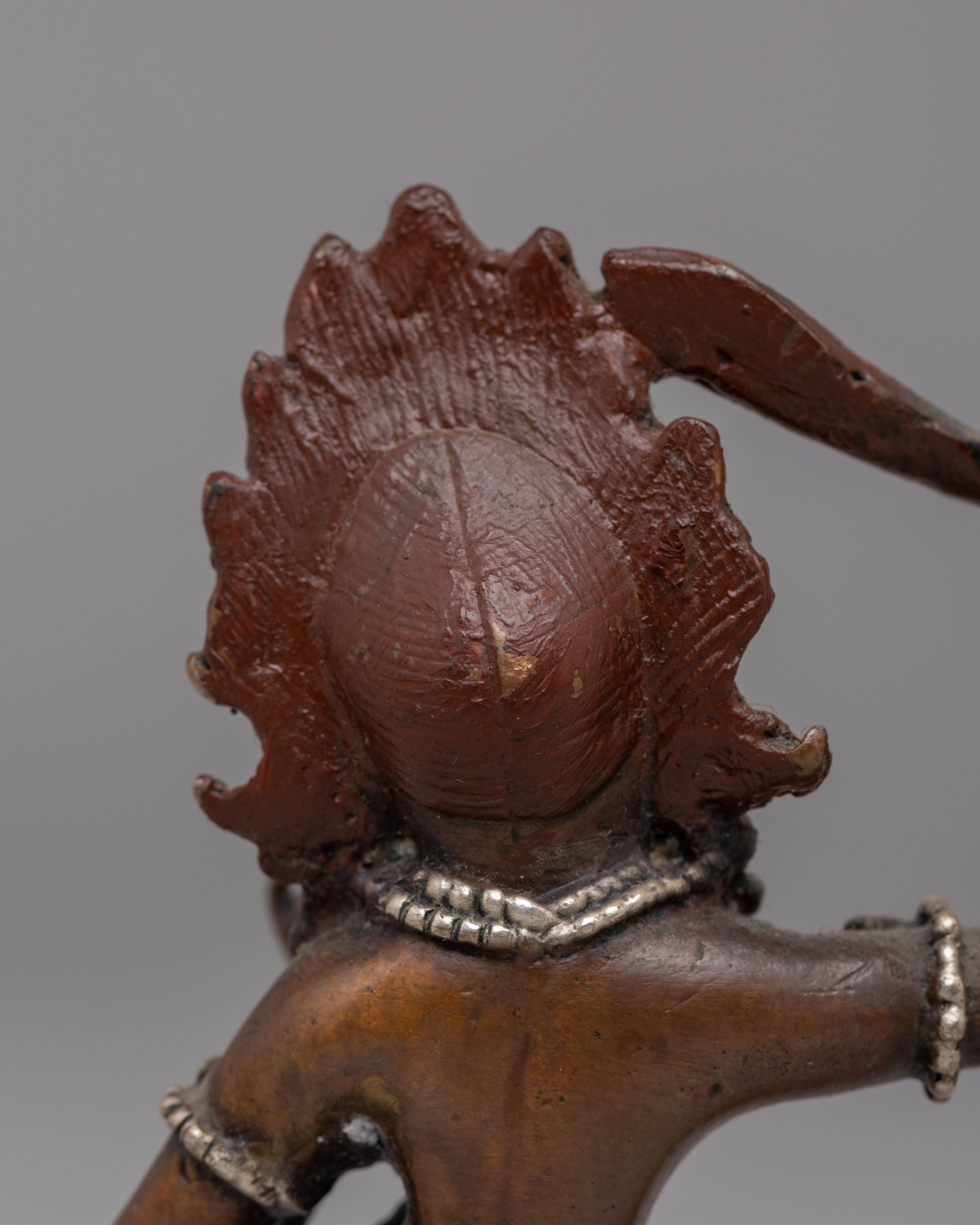 Spiritual Achala Sculpture | Silver Plated Copper Wrathful Deity