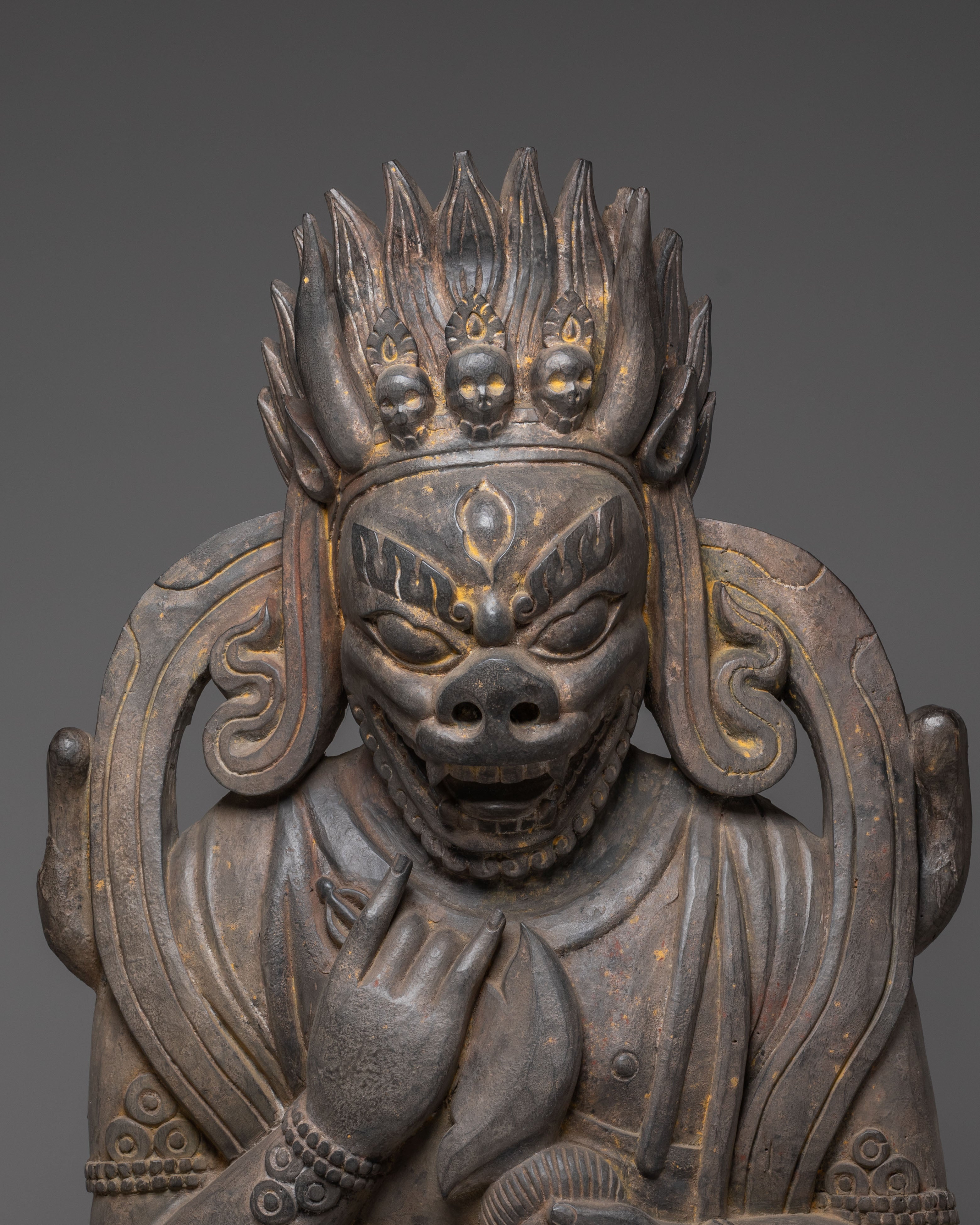 Mahakala Protective Deity Statue | Wooden Mahakala Statue for Home Decor