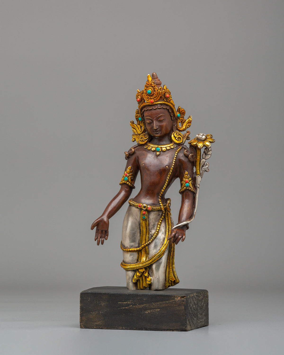 Buddhist Goddess Tara Statue | Oxidized Copper Body with Silver Gold Plating