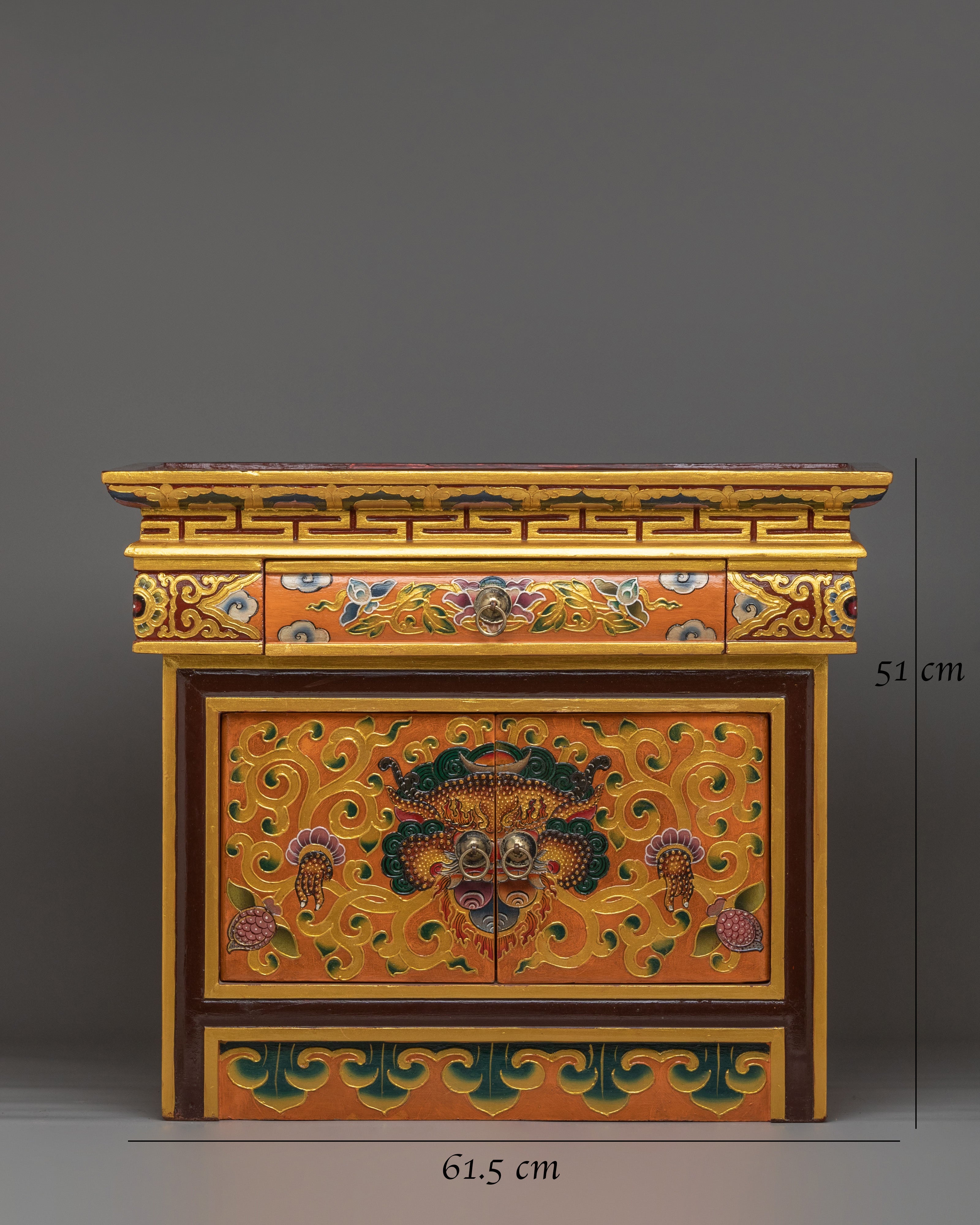 Handcrafted Tibetan Cabinet with Door | Wooden Storage Decor