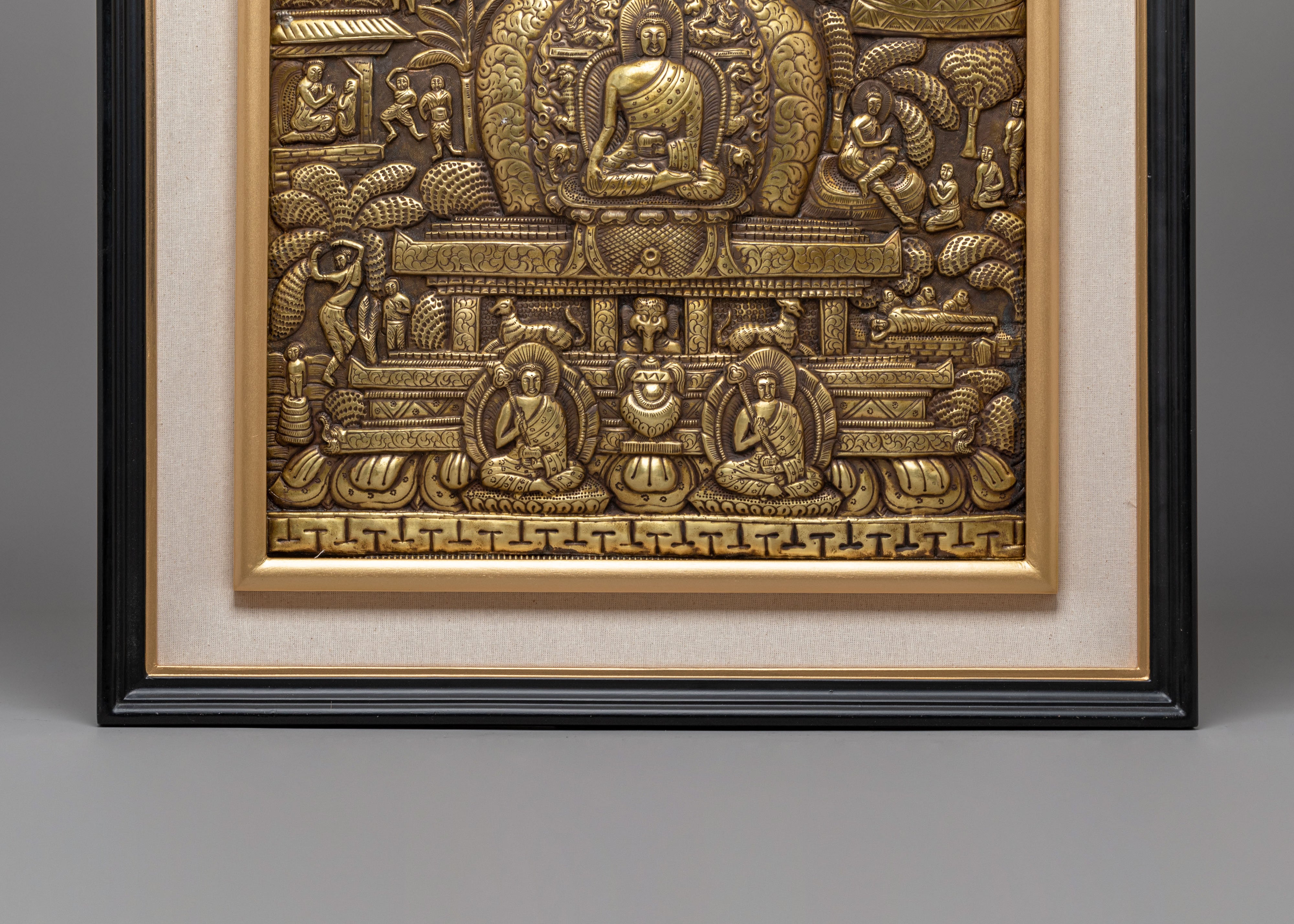 Handmade Buddha Life Story Wall Hanging | Brass Buddhist Artwork