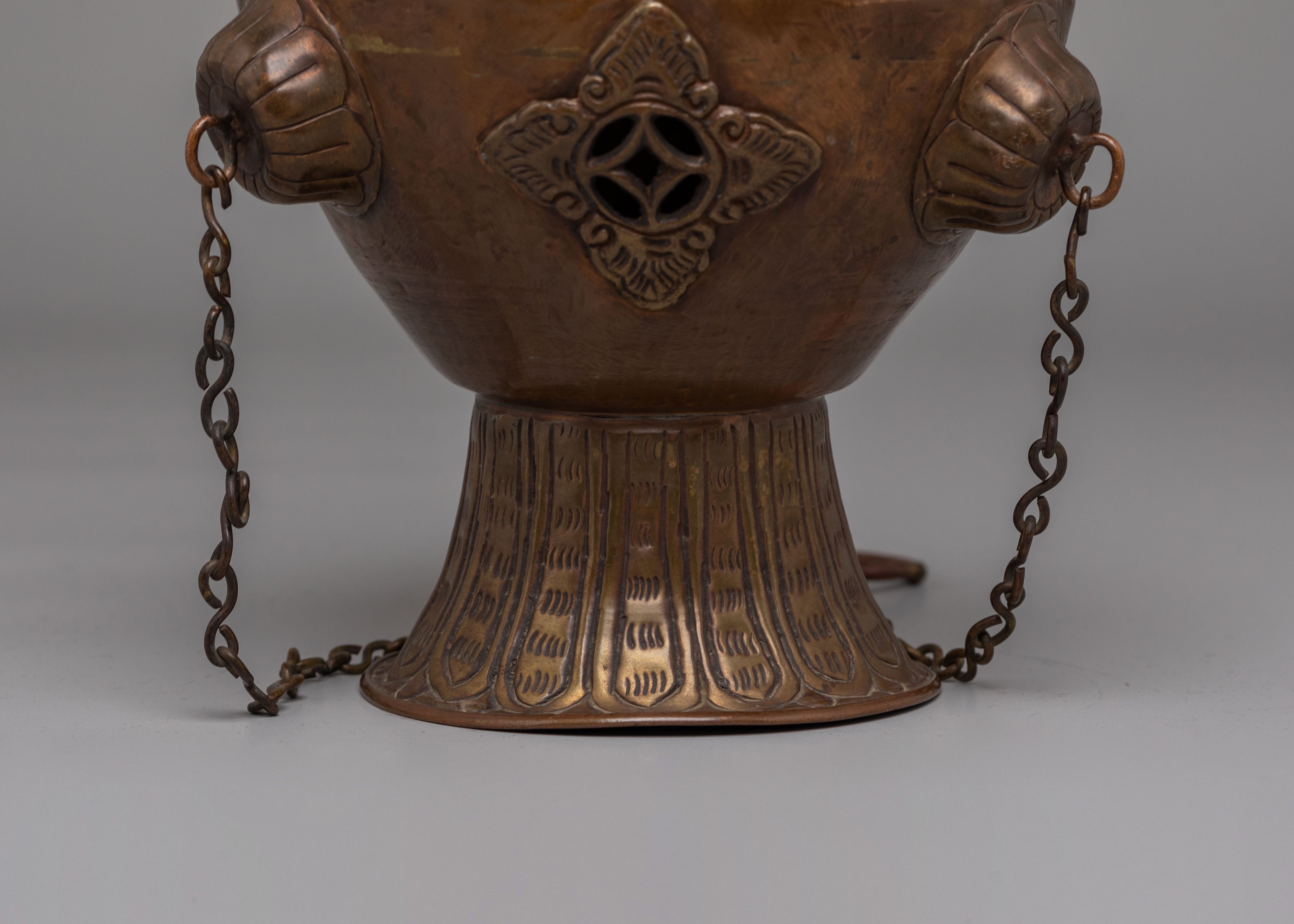 Traditional Buddhist Hanging Incense Burner | Oxidized Copper for Altar and Meditation