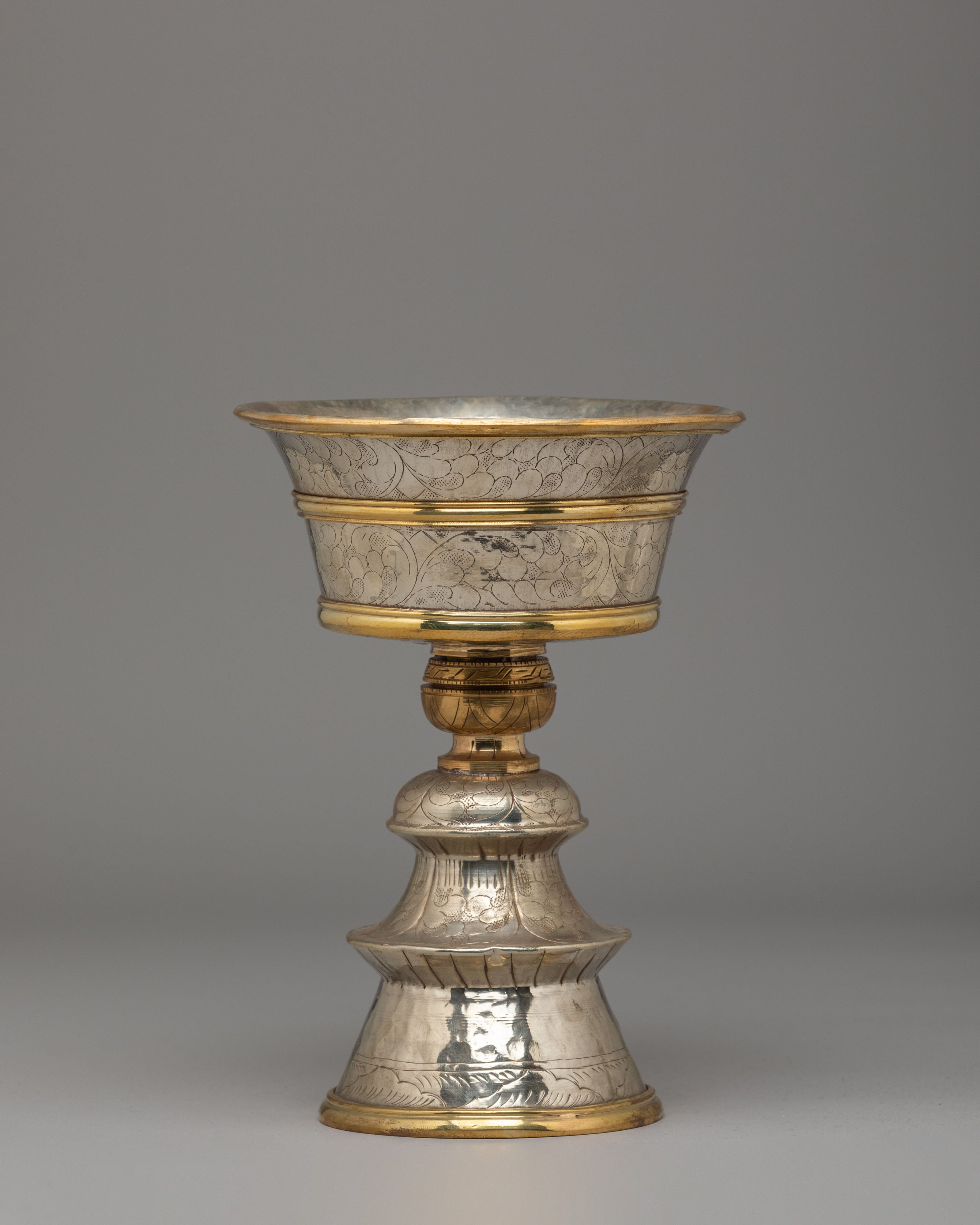 Vajrayana Altar Butter Lamp Set | Brass and White Metal Offering Lamps