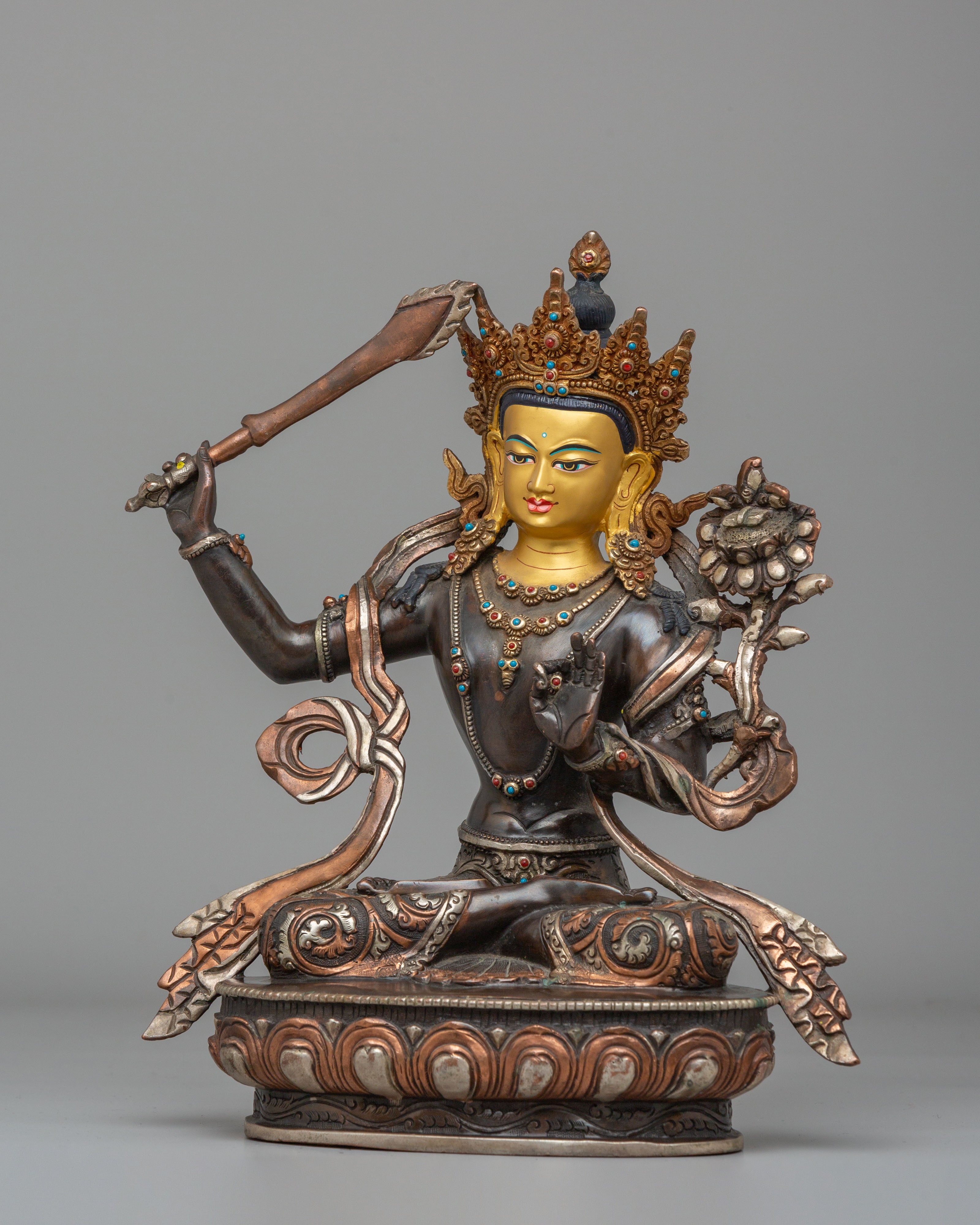 Tibetan Manjushri Wisdom Deity Statue | Sacred Sculpture for Meditation and Decor