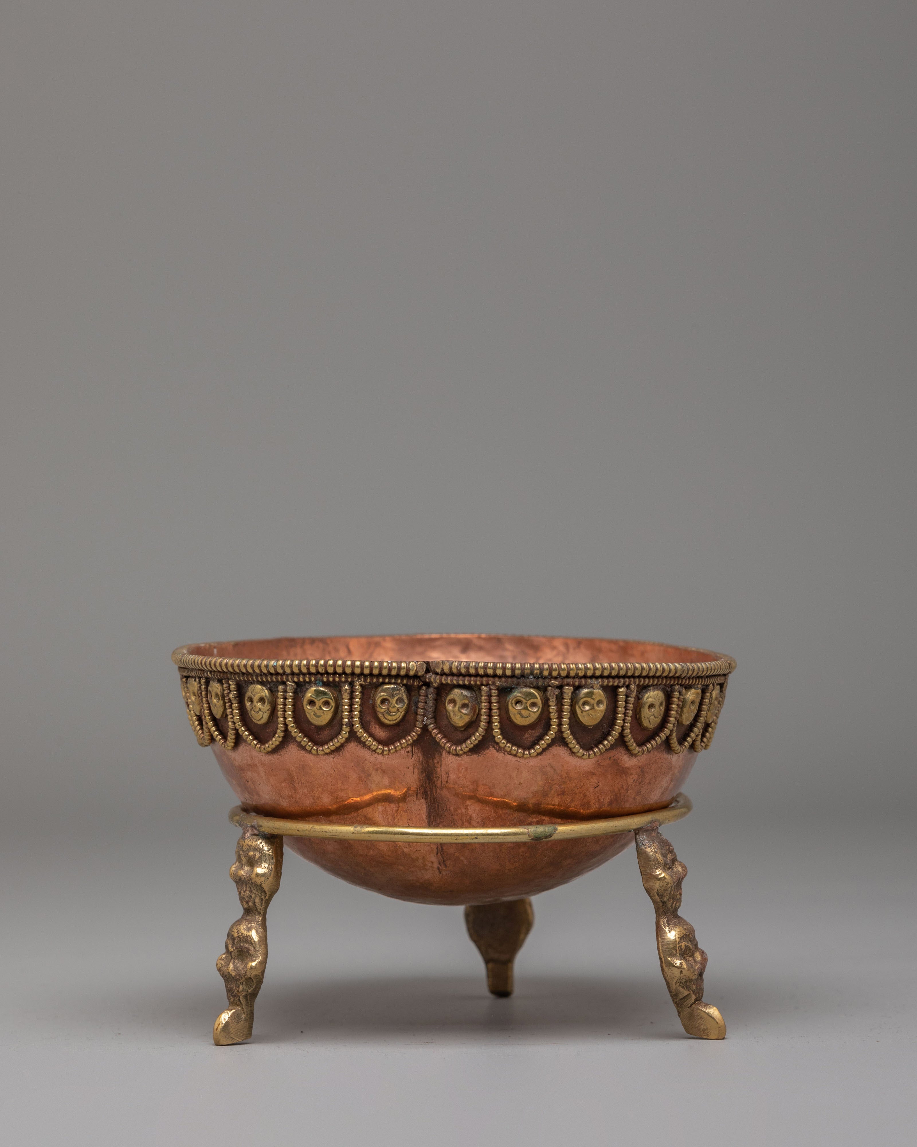 Tibetan Kapala Skull Cup With Stand | Ritual Offerings and Altar Decor